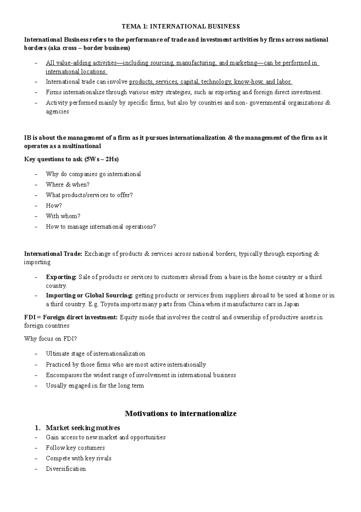 IB Resume Completed - TEMA 1: INTERNATIONAL BUSINESS International ...