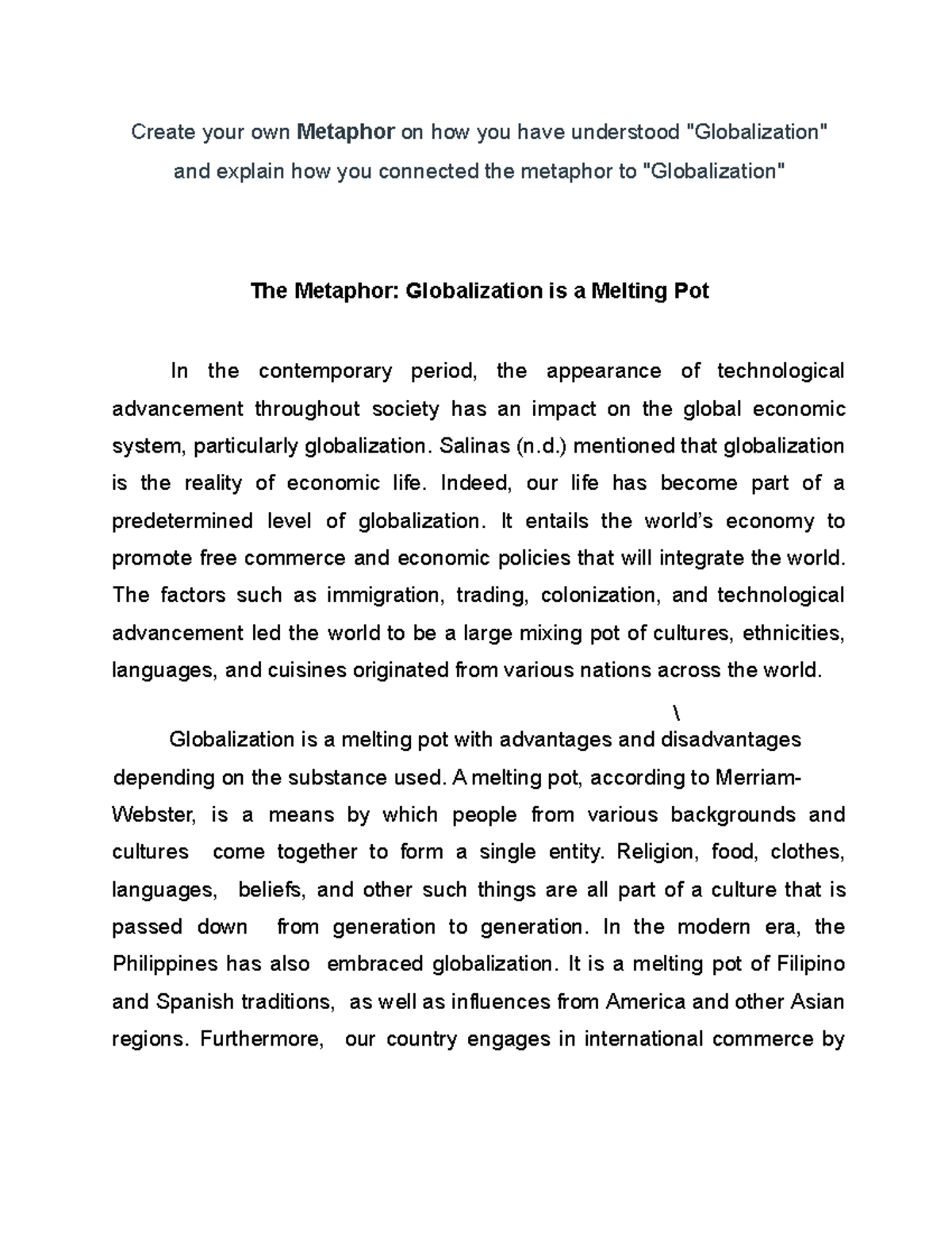 metaphor of globalization essay