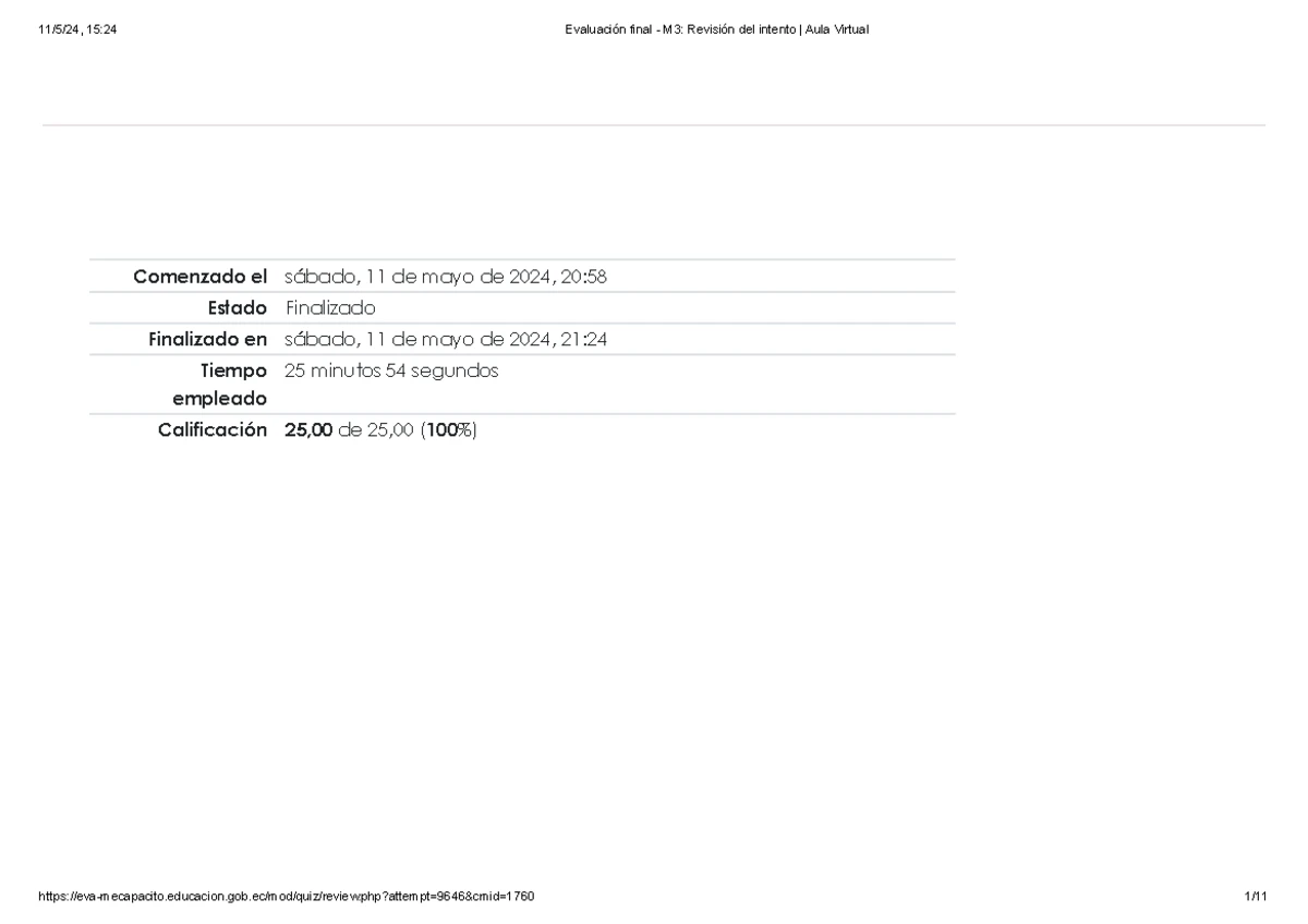 Evaluación final - M3 Revisión del intento Aula Virtual 2 - Comenzado ...