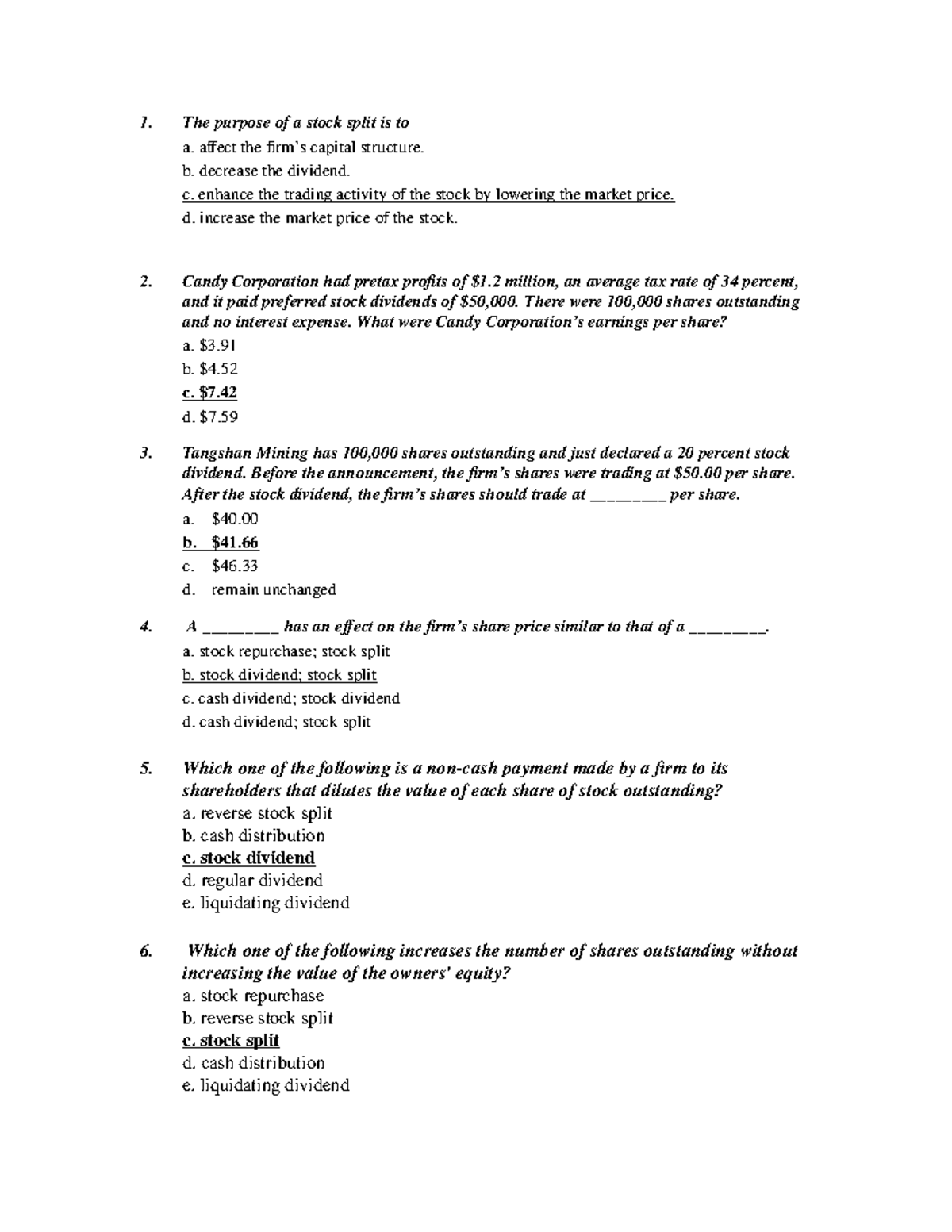 Assignment 2 dividends mcq's answers - The purpose of a stock split is ...