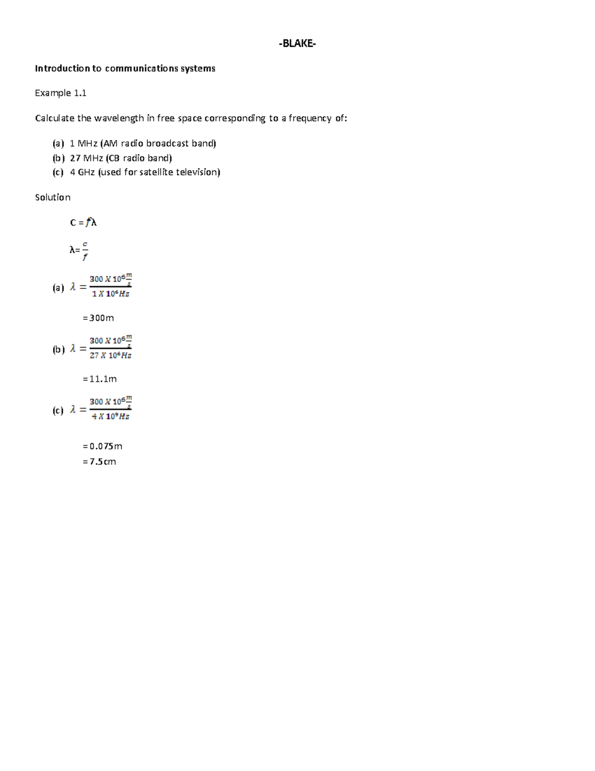 Electronics Communication System by Blake Sample Problems BLAKE