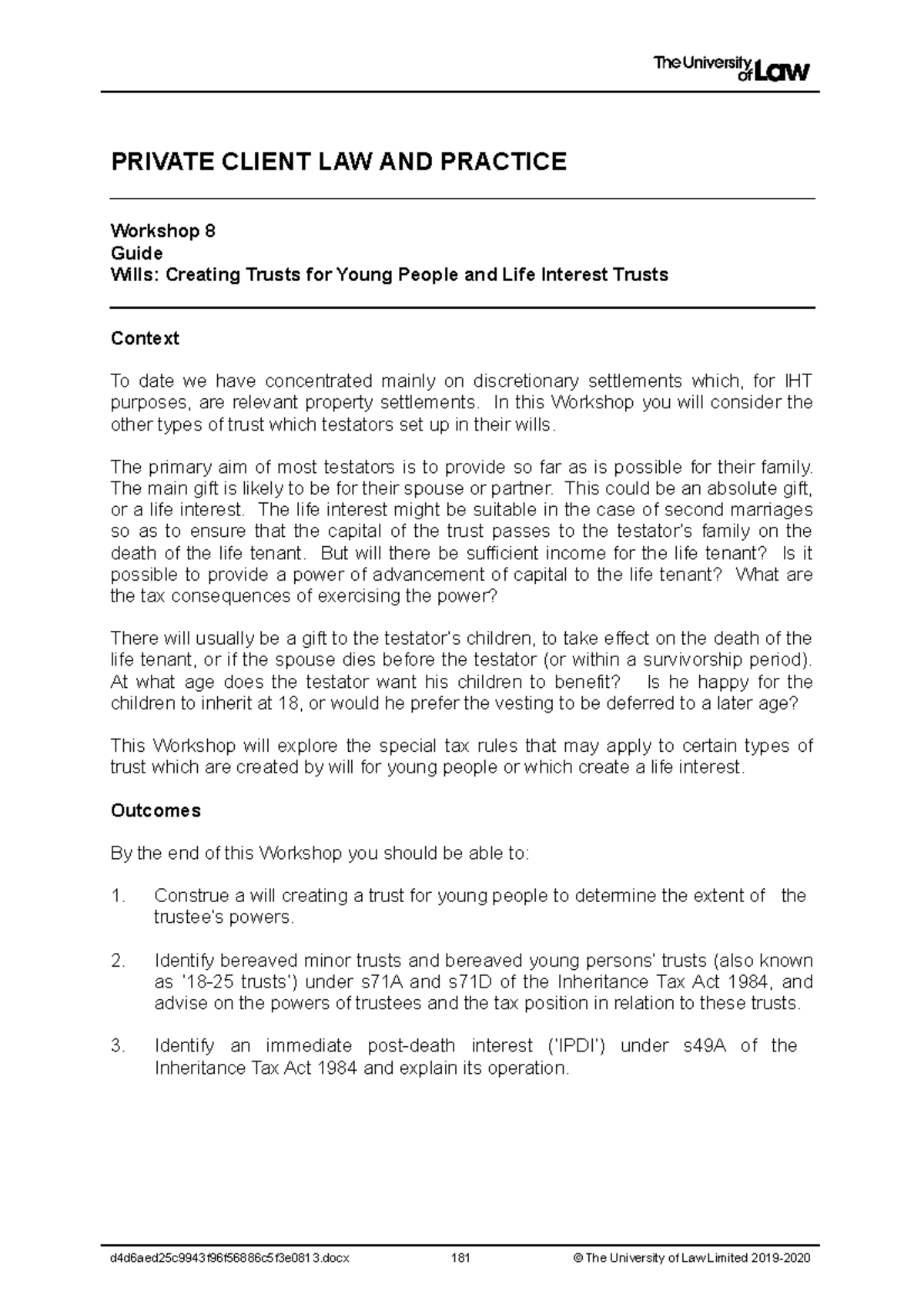 1920 priv ws08 ce01 guide t - PRIVATE CLIENT LAW AND PRACTICE Workshop ...