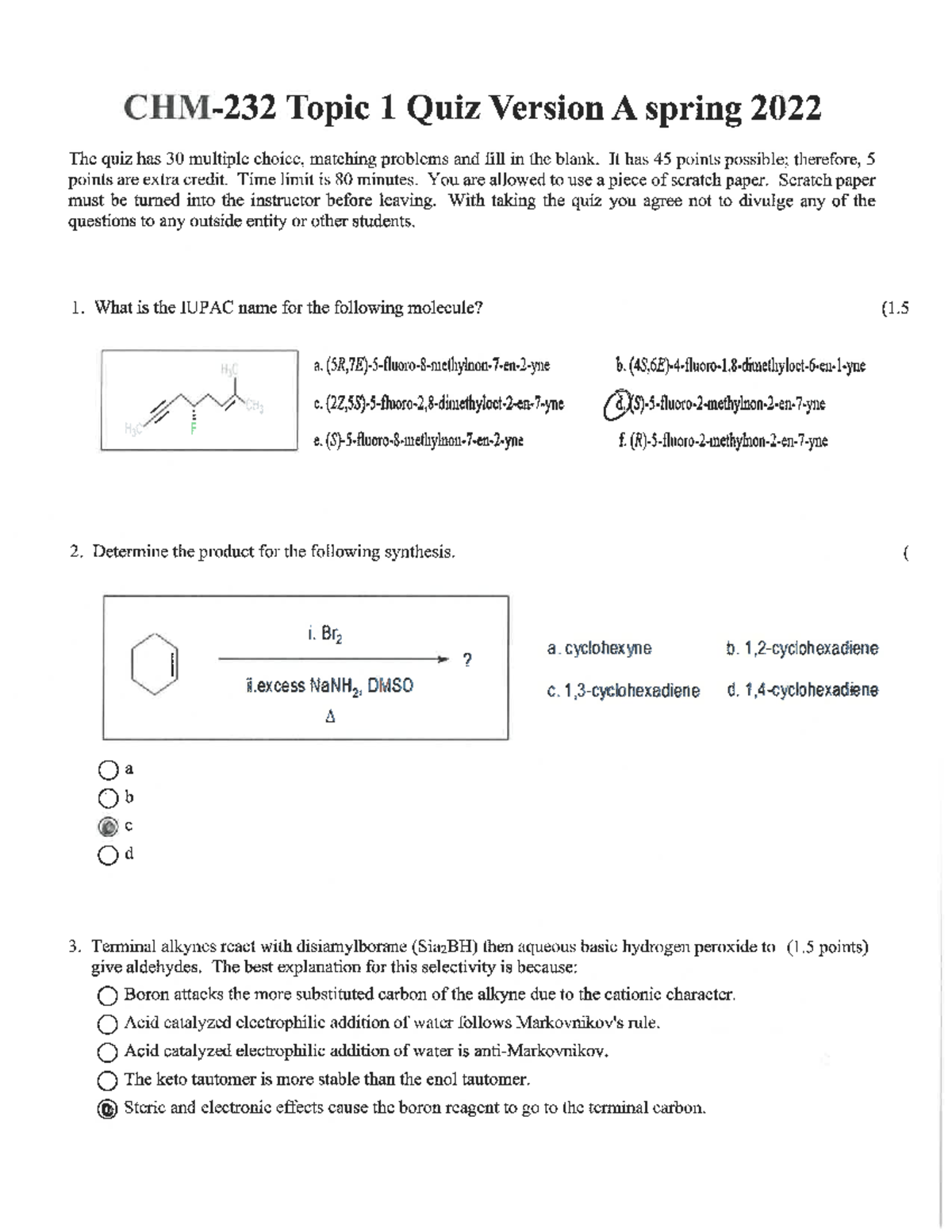 Old Topic 1 Quiz fall 2022 KEY - CHEM 205 - Studocu