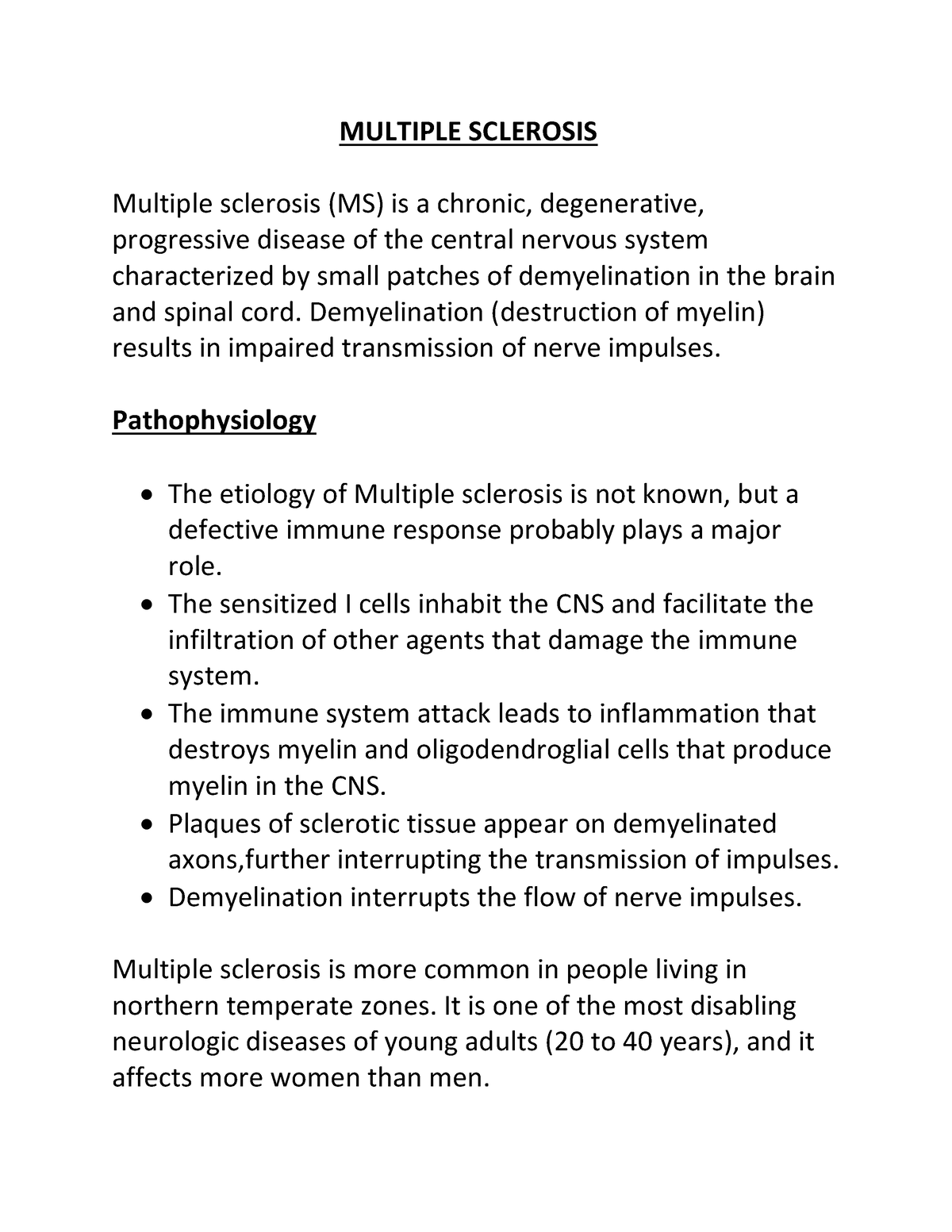 multiple sclerosis case study for nursing students