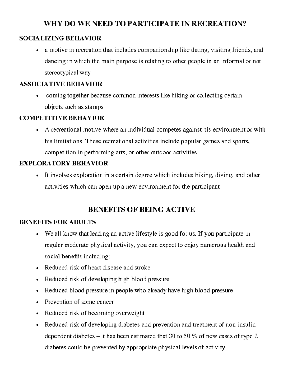 Benefits OF Being Active - WHY DO WE NEED TO PARTICIPATE IN RECREATION ...