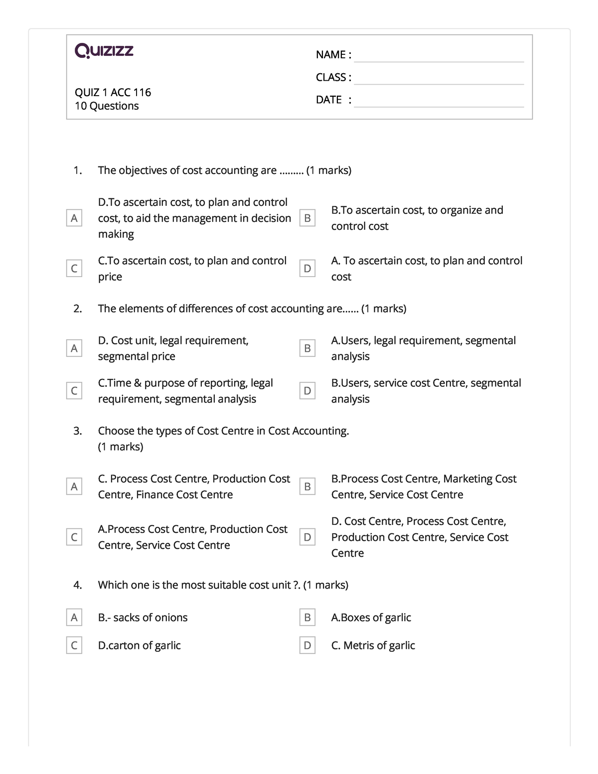 QUIZ 1 ACC 116 230416 194251 - Introduction To Cost Accounting - UiTM ...