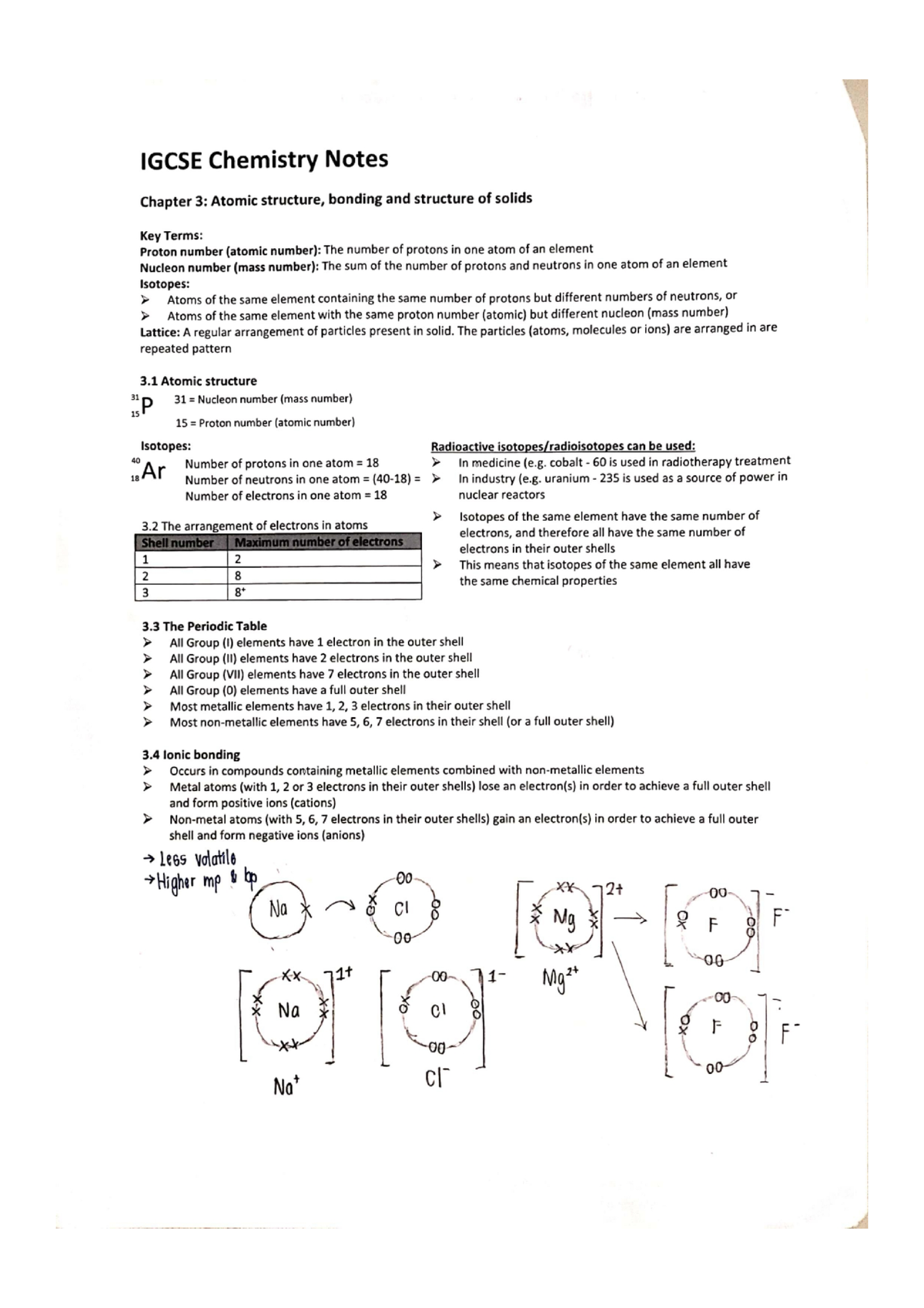 IGCSE Chapter 3 Atomic Structure, Bonding And Structure Of Solids ...