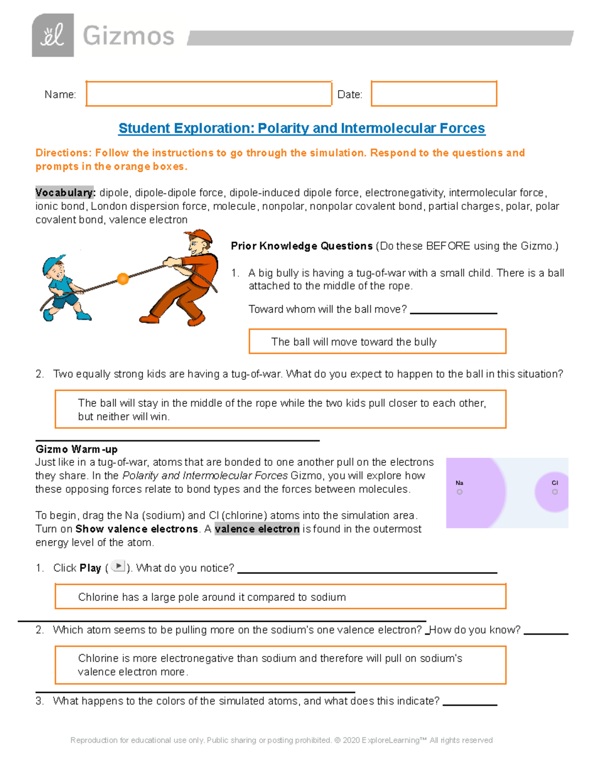 Polarity And Intermolecular Forces Gizmo - Name: Date: Student ...