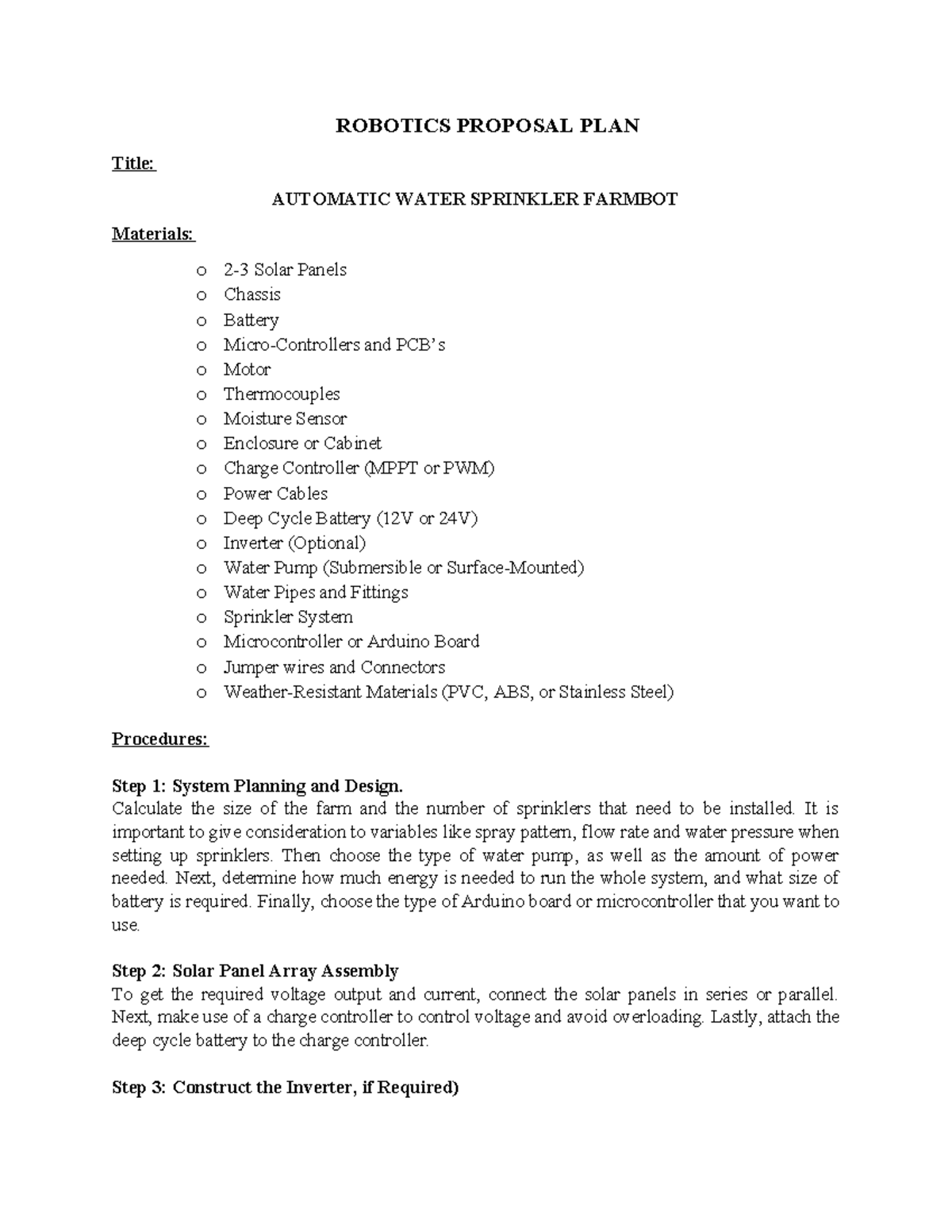 Robotics Proposal PLAN 2 - ROBOTICS PROPOSAL PLAN Title: AUTOMATIC ...