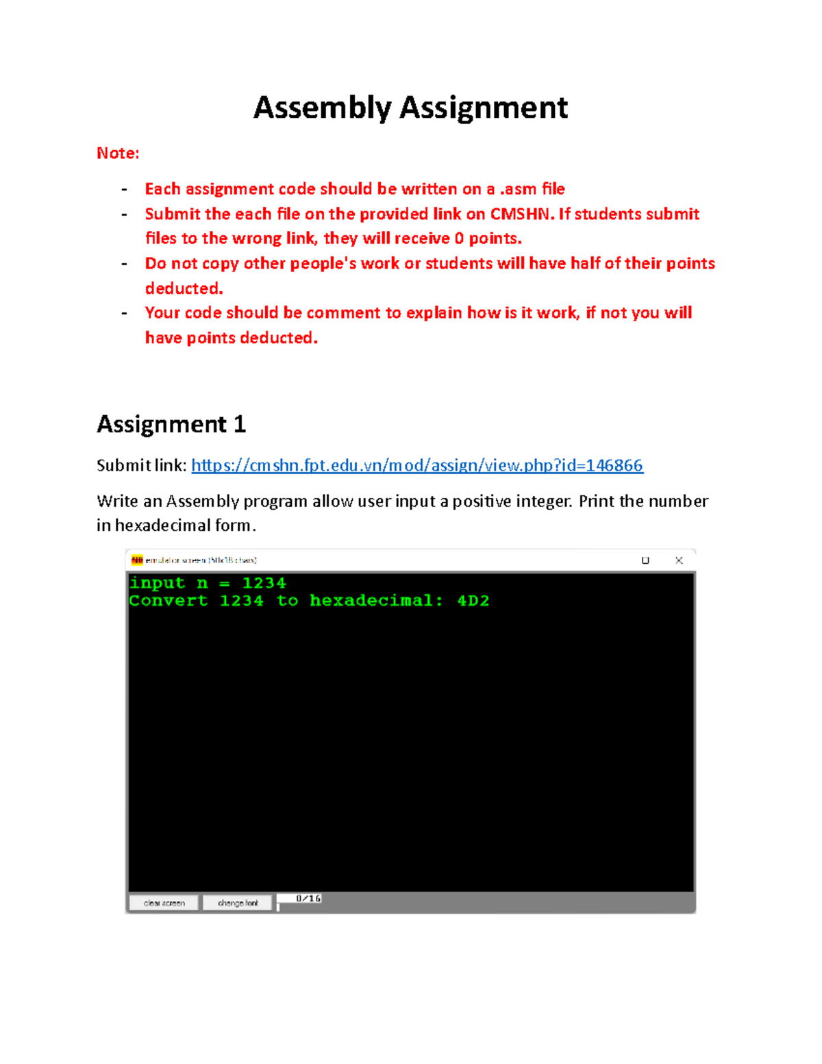 Assembly Assignment Spring 2022 - Assembly Assignment Note: Each ...