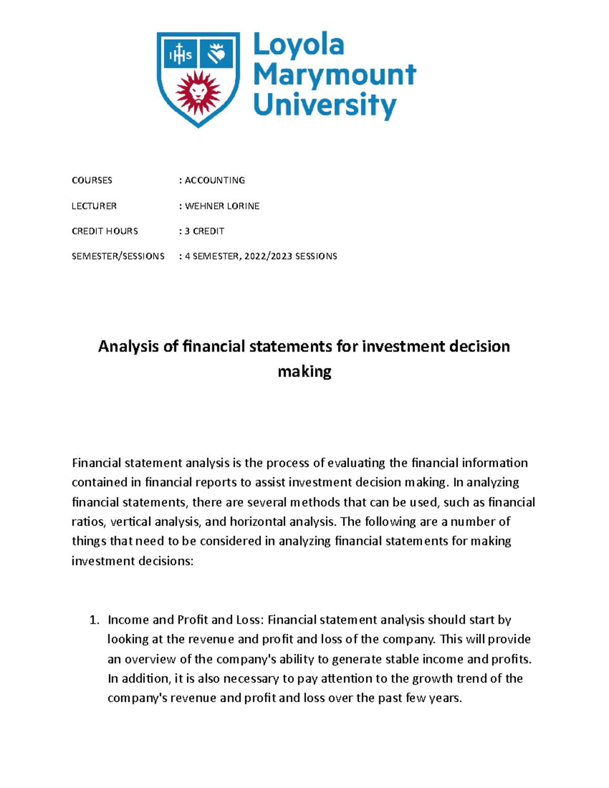 Analysis of financial statements for investment decision making ...