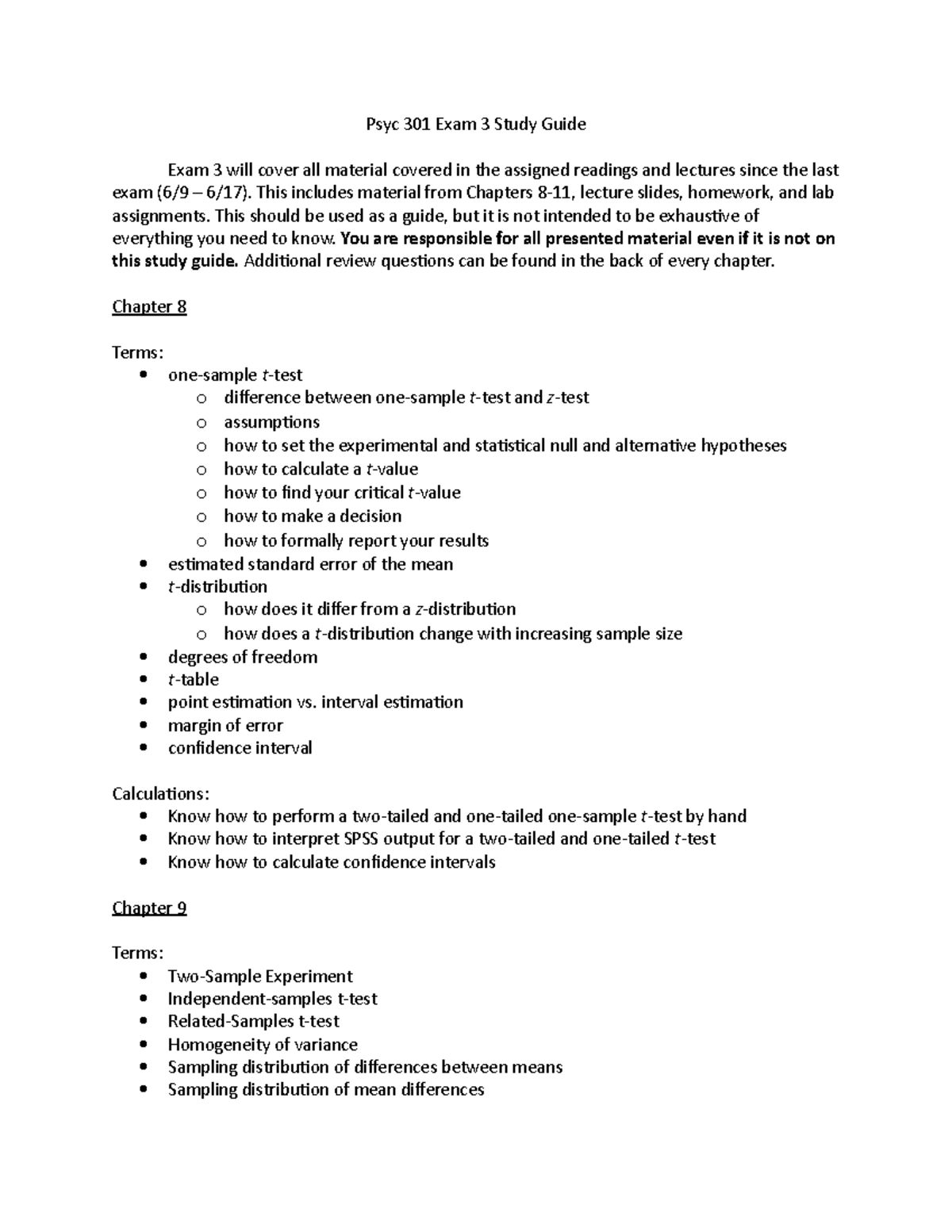 Psyc 301 Exam 3 Study Guide Psyc 301 Exam 3 Study Guide Exam 3 Will