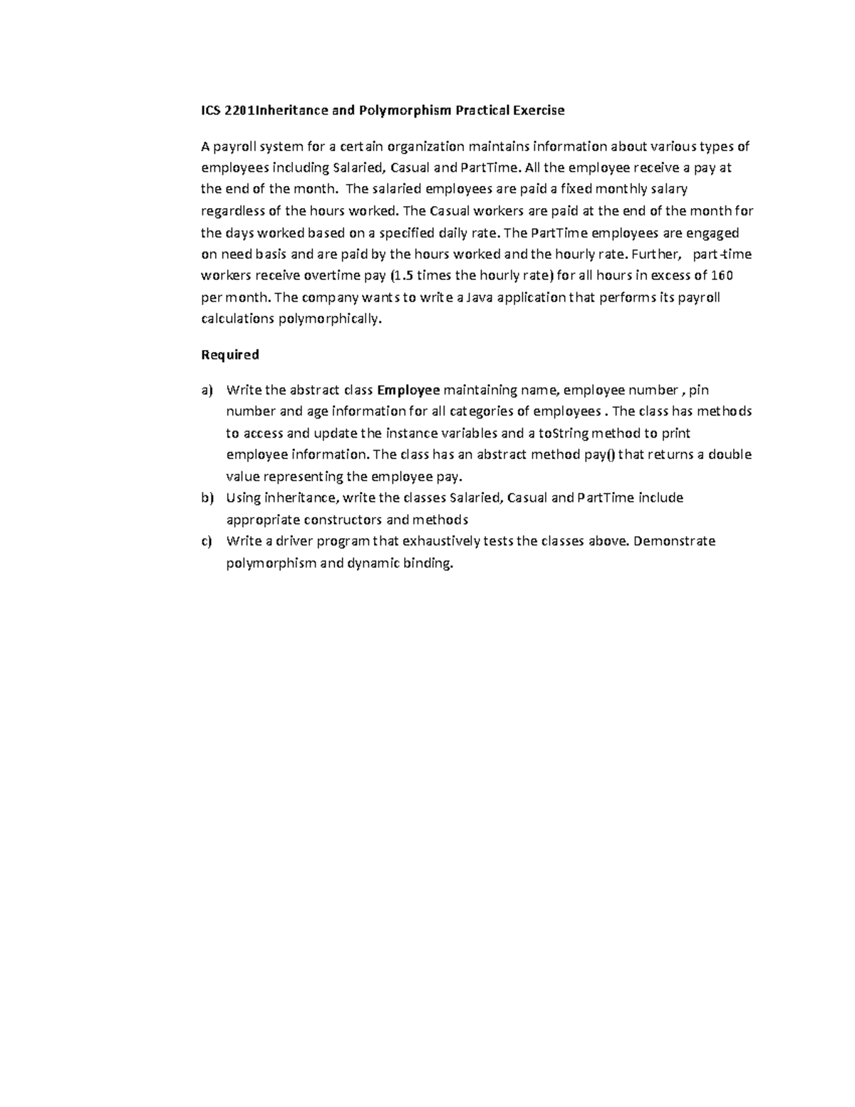 Exercise 3 - ICS 2201Inheritance and Polymorphism Practical Exercise A ...