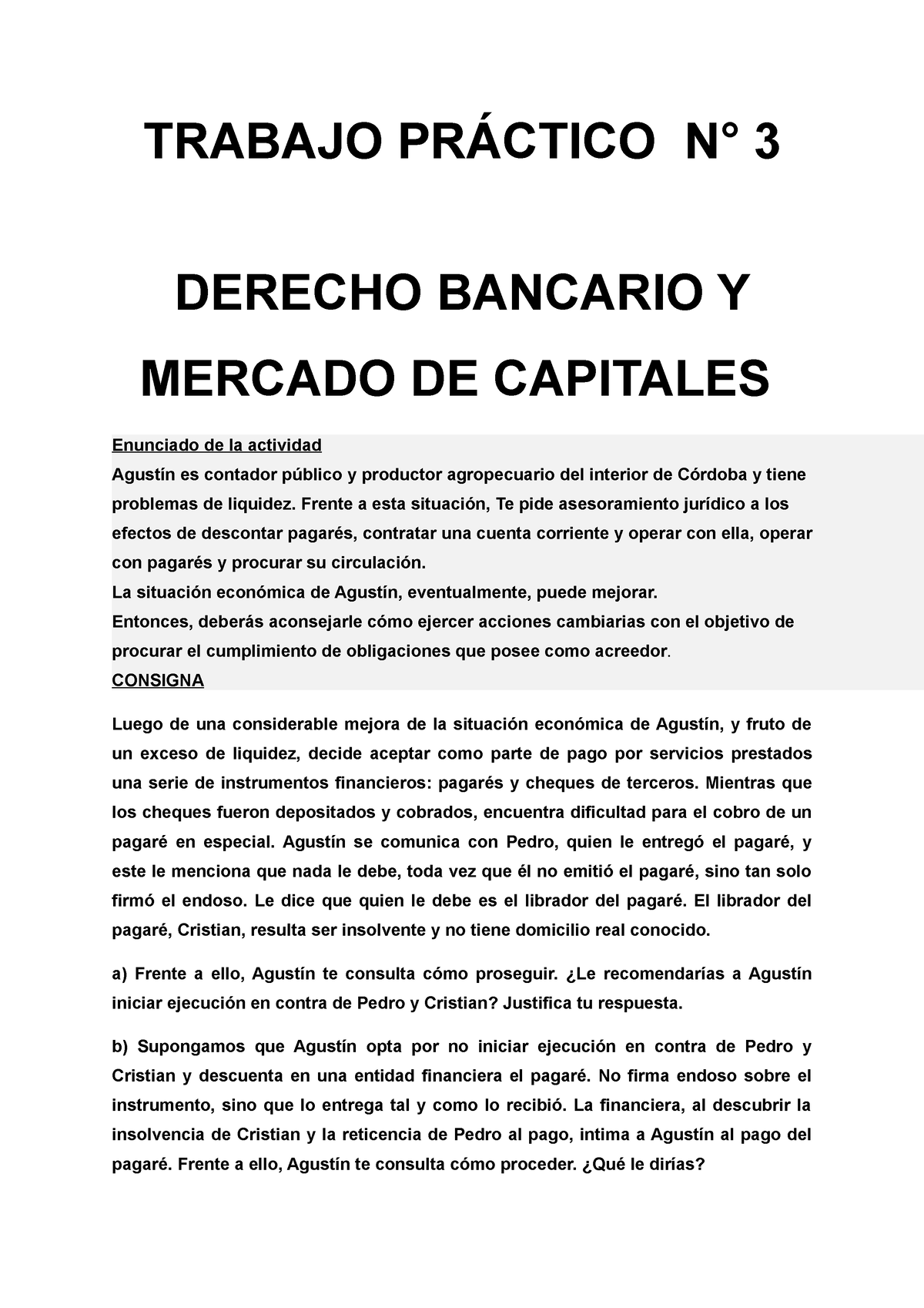 Tp N° 3 Derecho Bancario Y Mercado De Capitales Trabajo PrÁctico N° 3 Derecho Bancario Y 1754