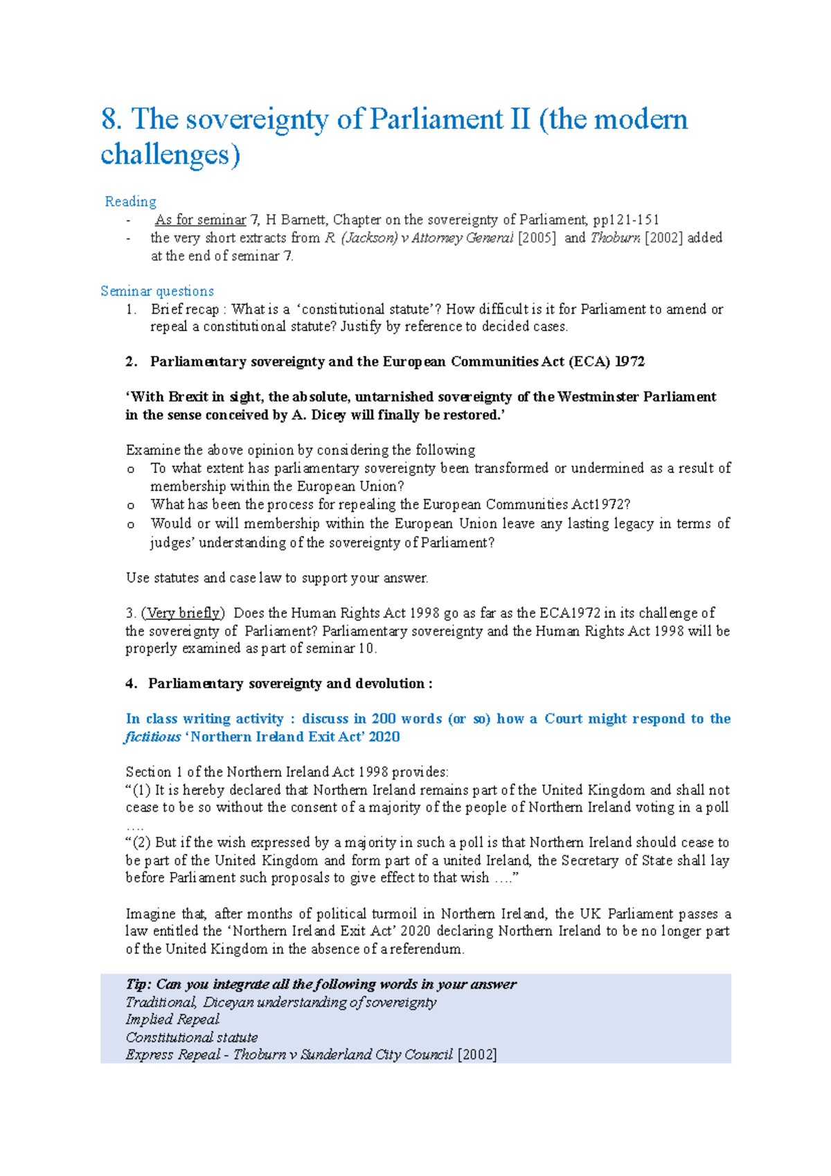 Tutorial and Workshop Questions_Unit 8 - 8. The sovereignty of ...