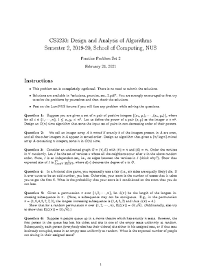 Practice set 1 - CS3230: Design and Analysis of Algorithms Semester 2 ...