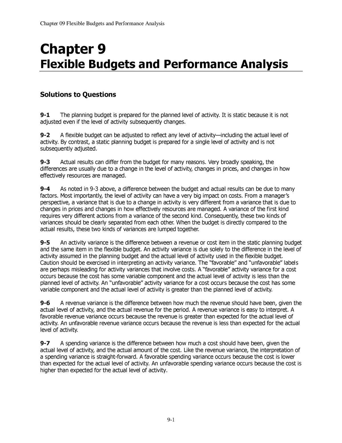 Flexible Budgets And Performance Analysi Ch9 - Chapter 9 Flexible ...