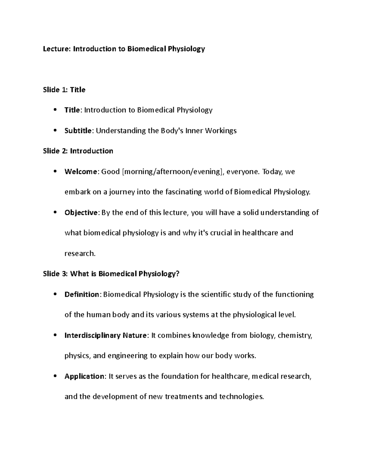 Lecture powerpoint presentation in Biomed Physiology Lecture