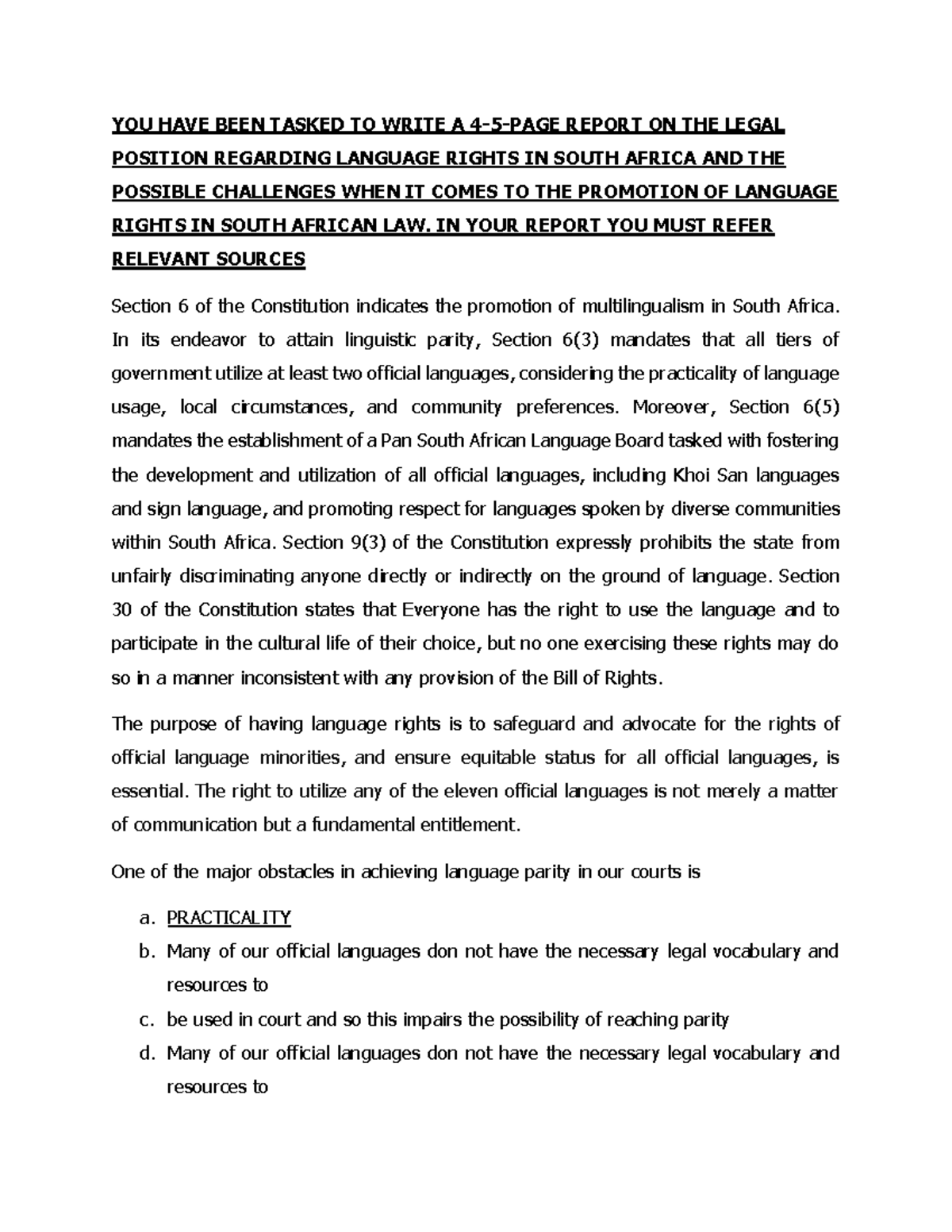 legal report about legal rights in South Africa - YOU HAVE BEEN TASKED ...