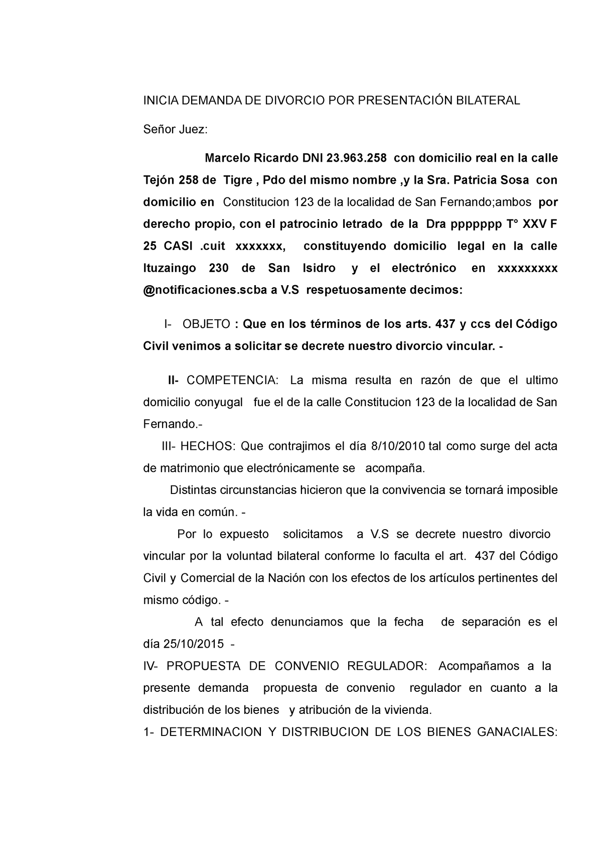  escrito de demanda de divorcio bilateral - INICIA DEMANDA DE  DIVORCIO POR - Studocu