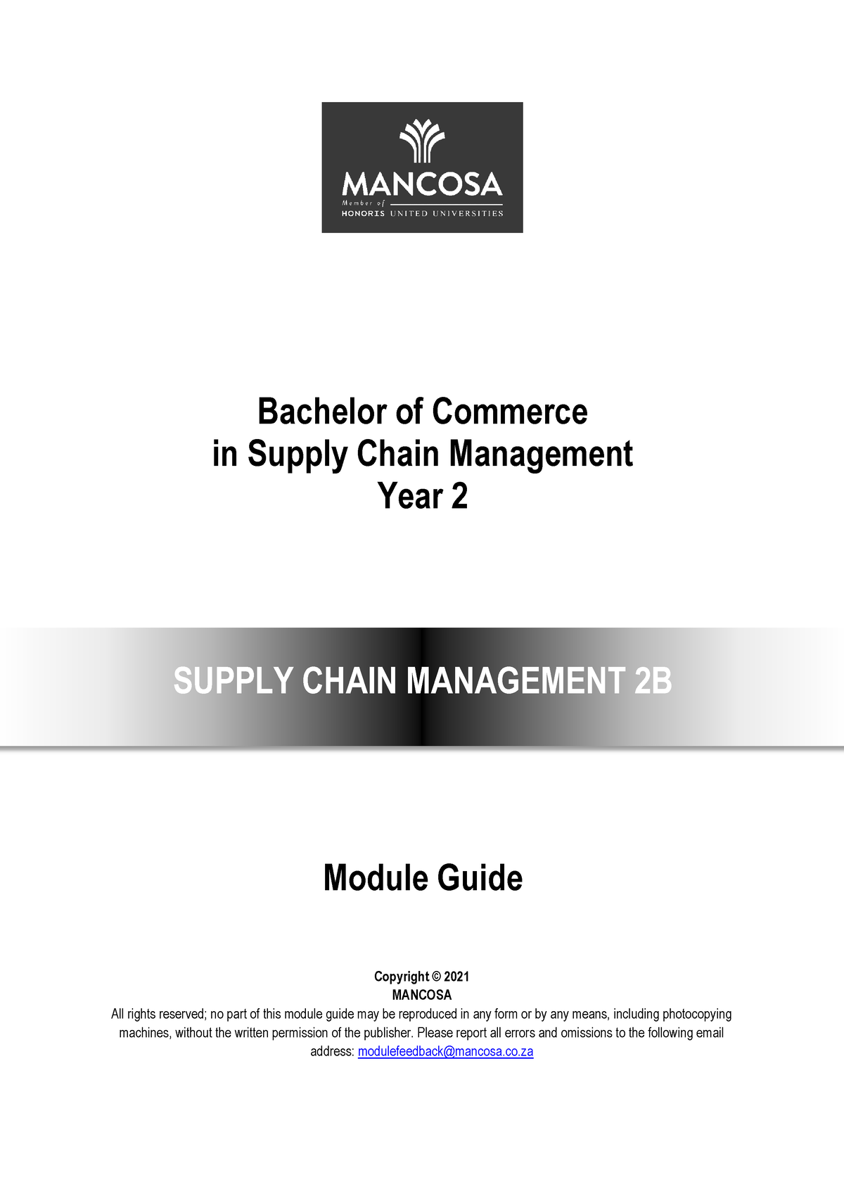 BCom SCM - Supply Chain Management 2B Module Guide - Bachelor Of ...