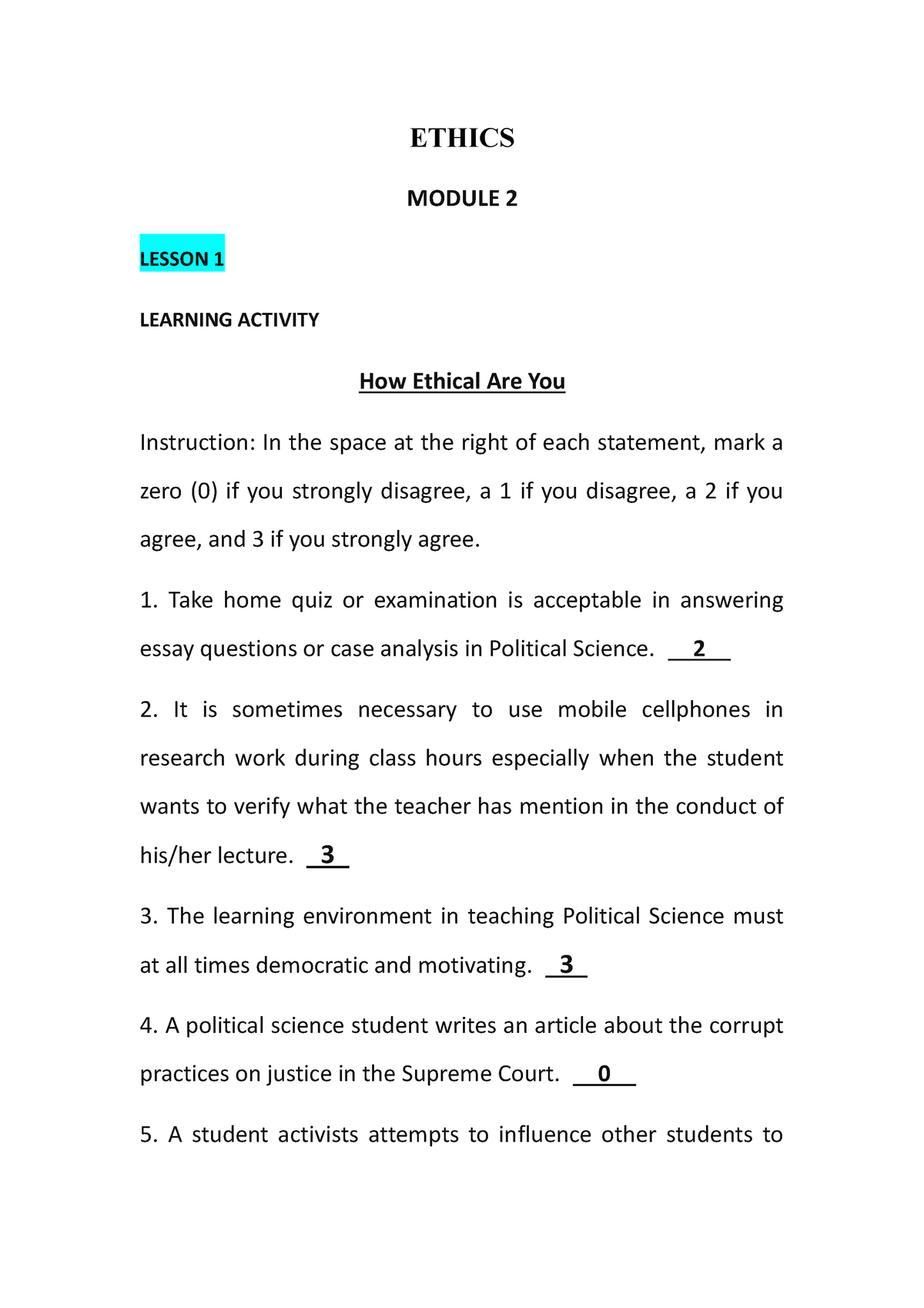 ethics essay questions and answers