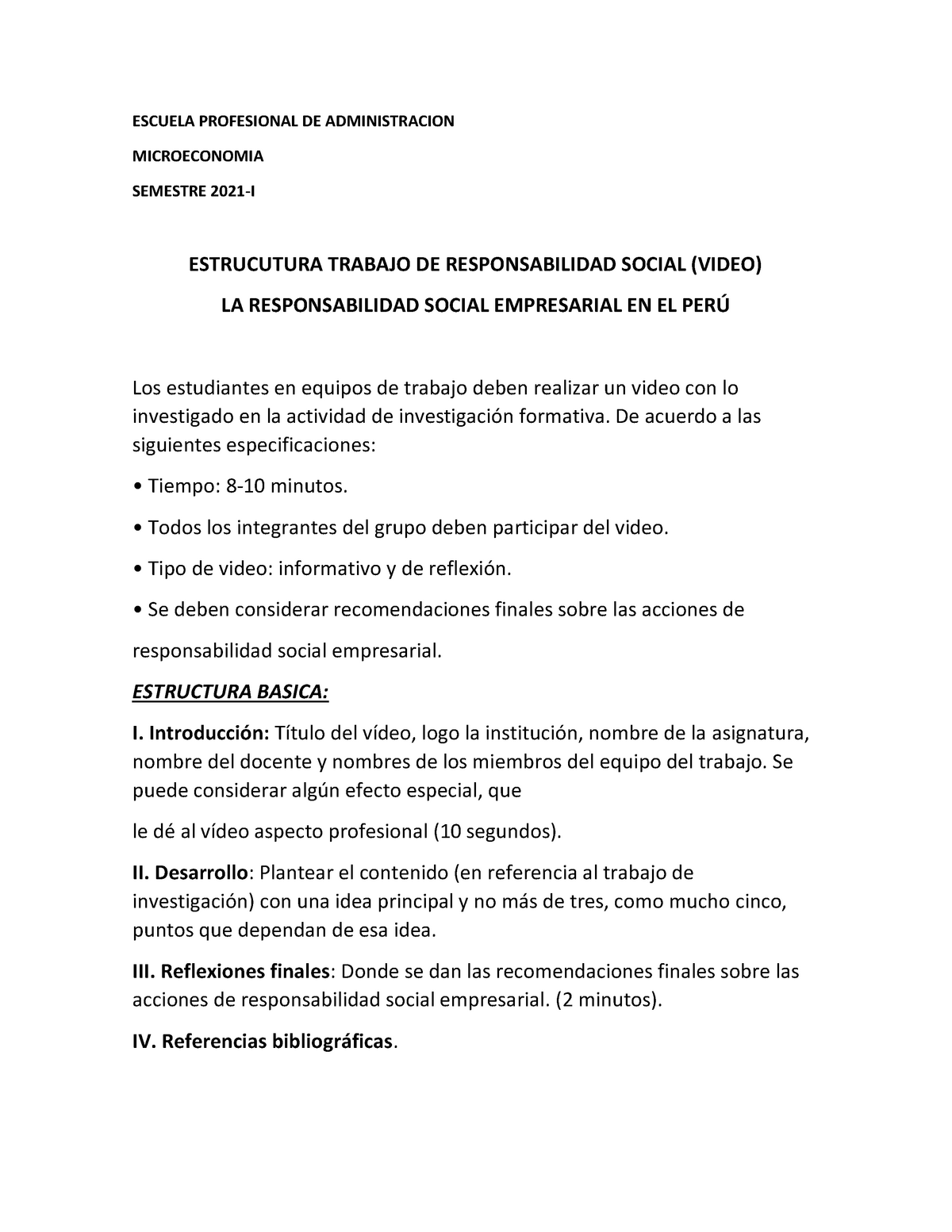 Trabajo DE Responsabilidad Social - ESCUELA PROFESIONAL DE ADMINISTRACION  MICROECONOMIA SEMESTRE - Studocu