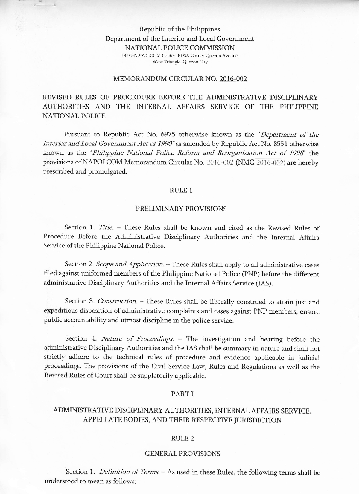 Napolcom Memorandum Circular No - Business Adminitration - Studocu