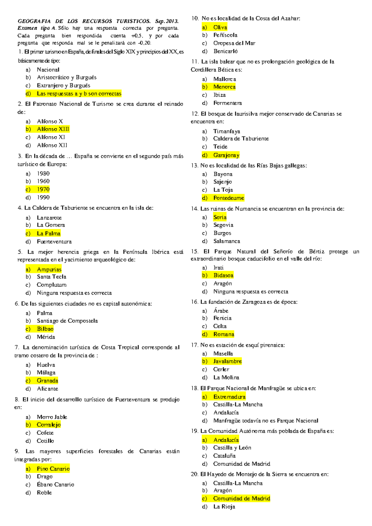 Examen Septiembre 2013, Preguntas Y Respuestas - Tipo A - GEOGRAFIA DE ...