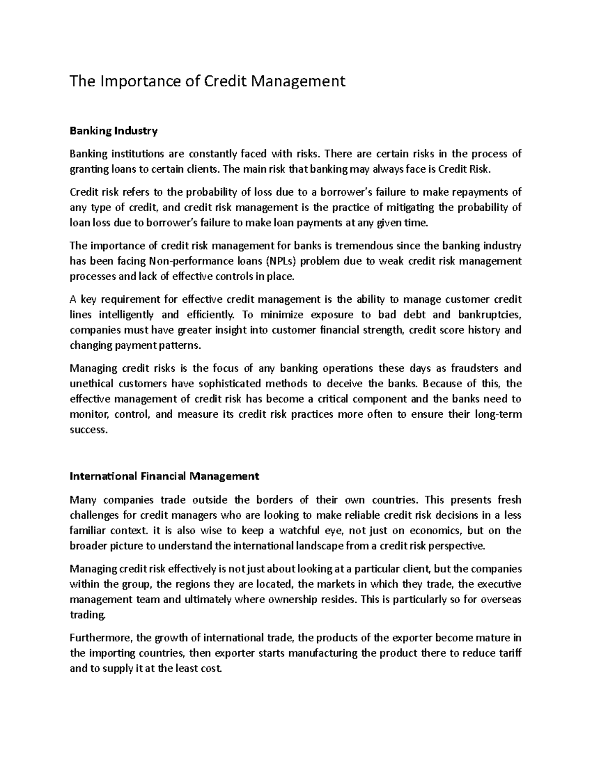 Nota Credit Management - The Importance of Credit Management Banking ...