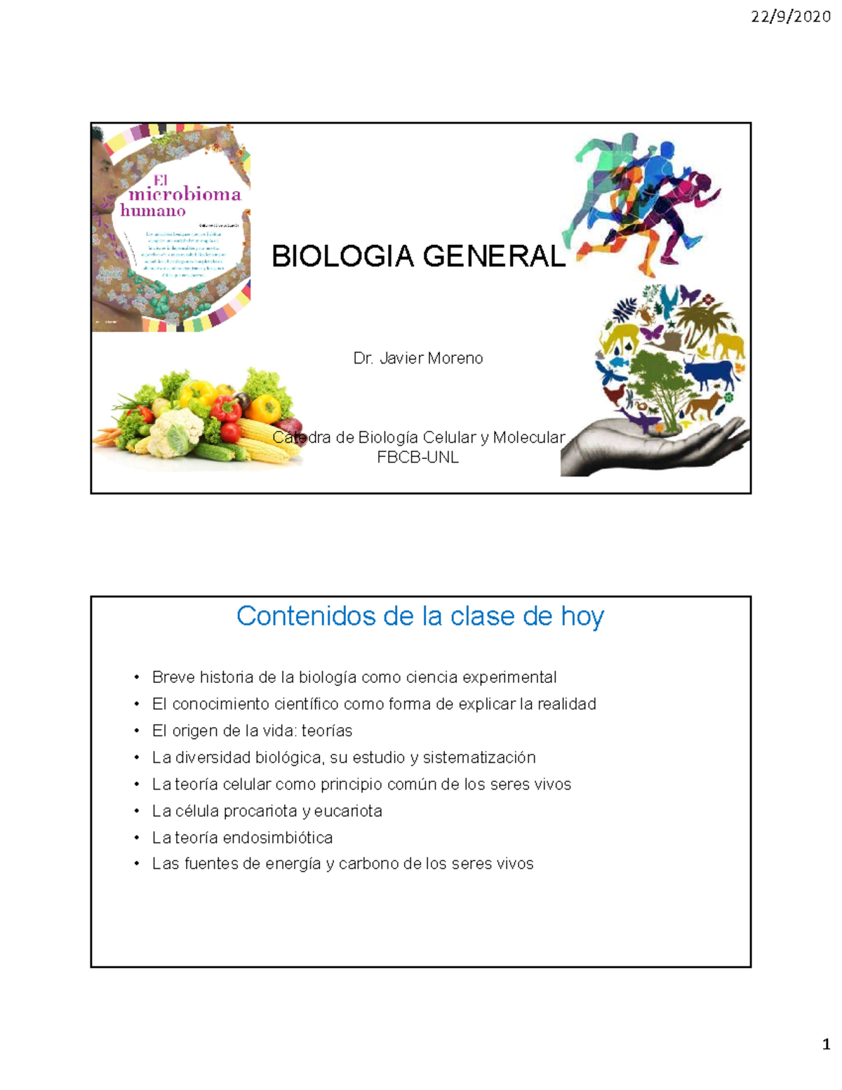 Teoria 1 - BIOLOGIA GENERAL Dr. Javier Moreno Cátedra De Biología ...