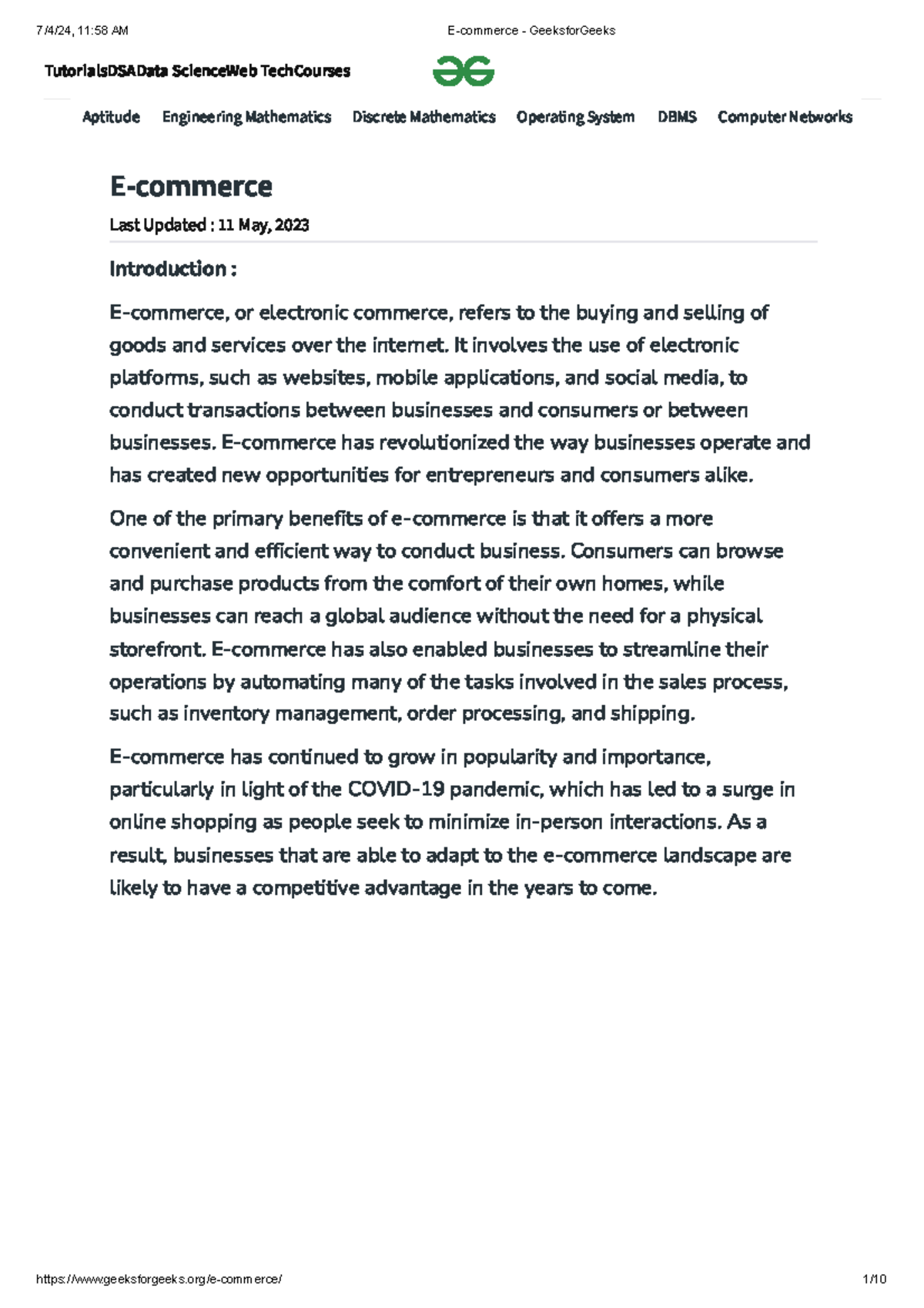 E-commerce - Geeksfor Geeks - Aptitude Engineering Mathematics Discrete ...