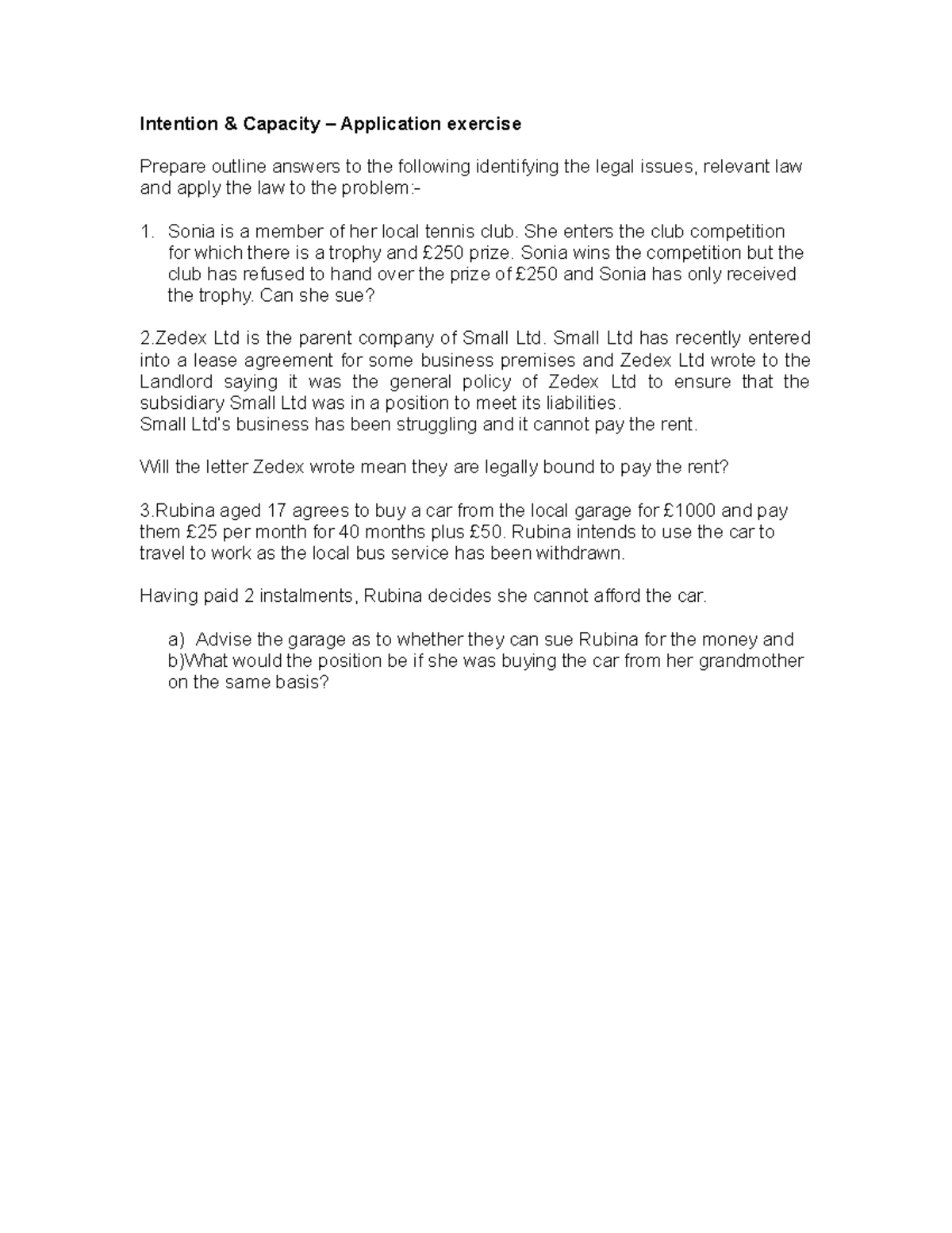 Int & cap notes Intention & Capacity Application exercise Prepare