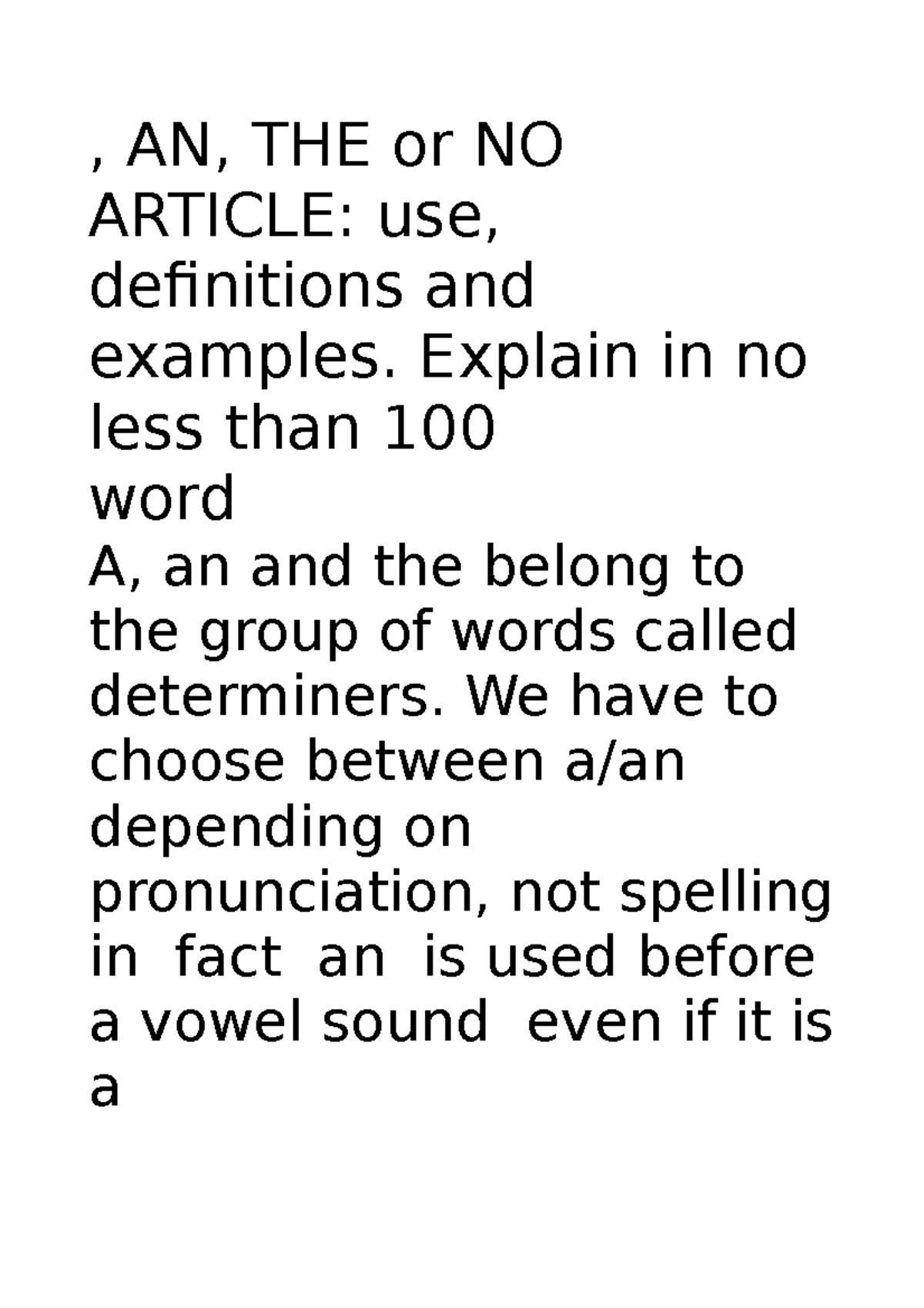 Paniere Grammatica Inglese - , AN, THE or NO ARTICLE: use, definitions ...
