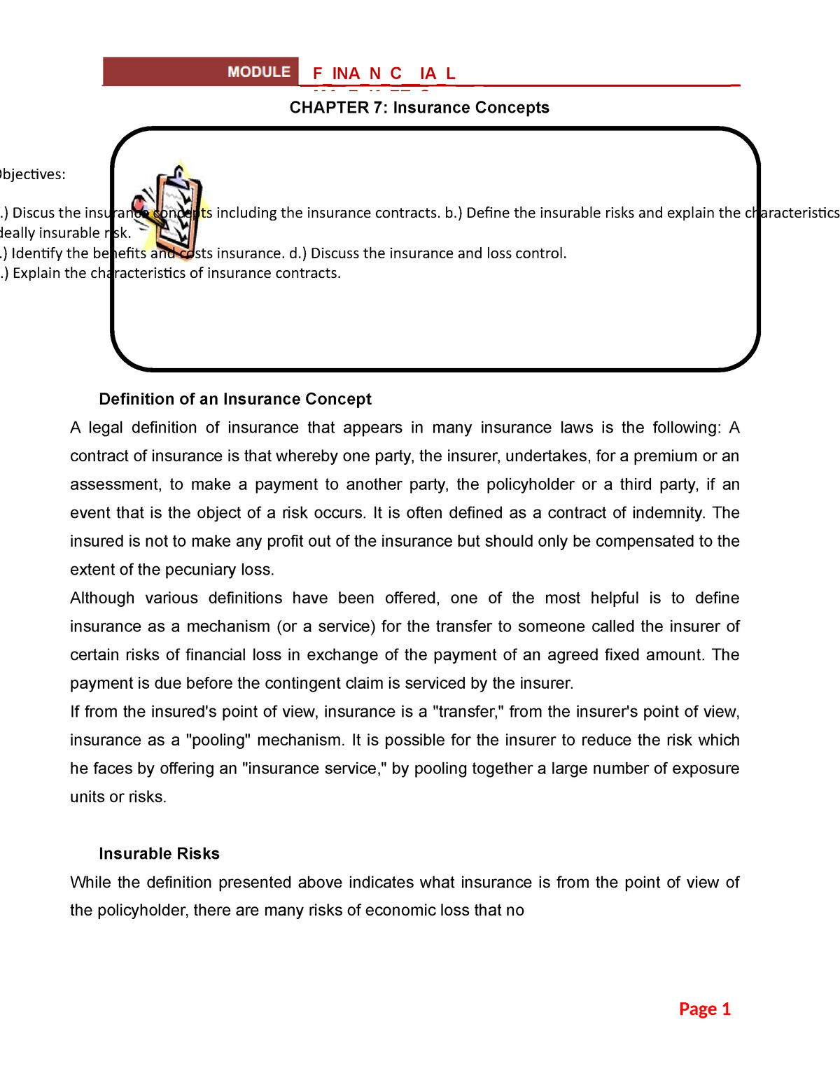 Chapter 7 - Insurance Concepts - F _ INA_N_C__ I A_ L M A R K ET S ...