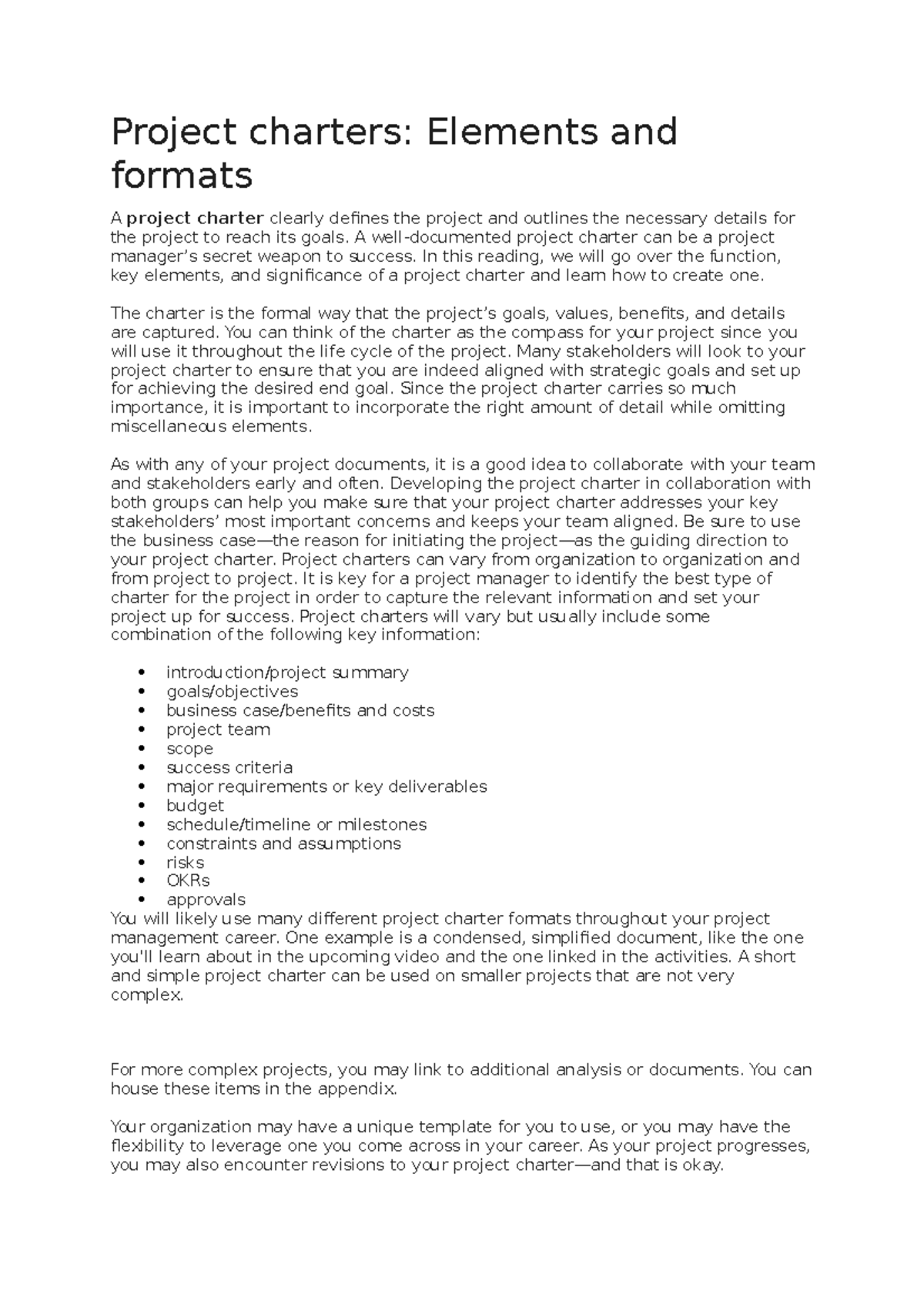 Project charters - A well-documented project charter can be a project ...