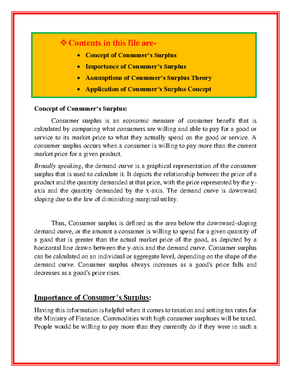 Consumer s Surplus Lecture Notes 1 Contents In This File Are 