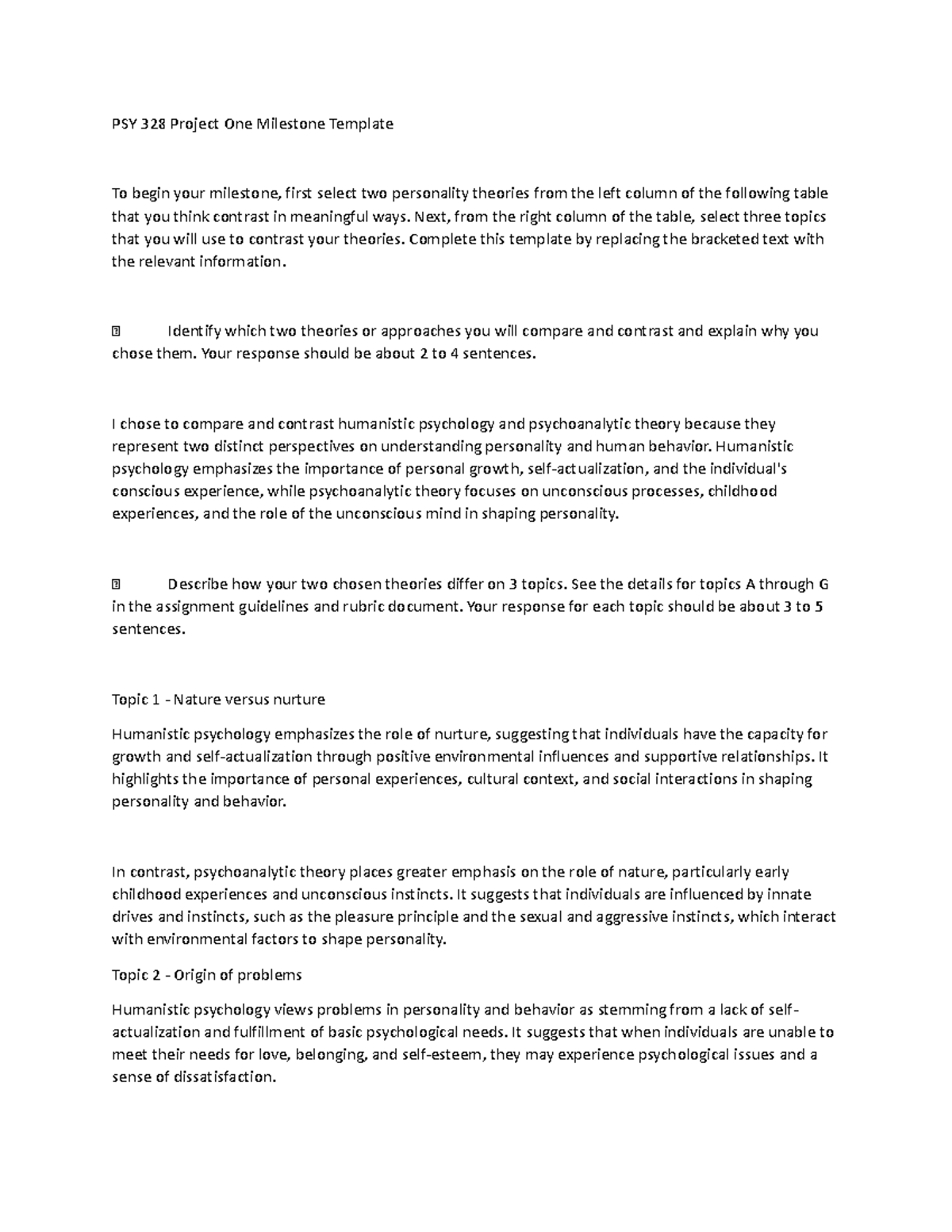 4-2 project one milestone - PSY 328 Project One Milestone Template To ...