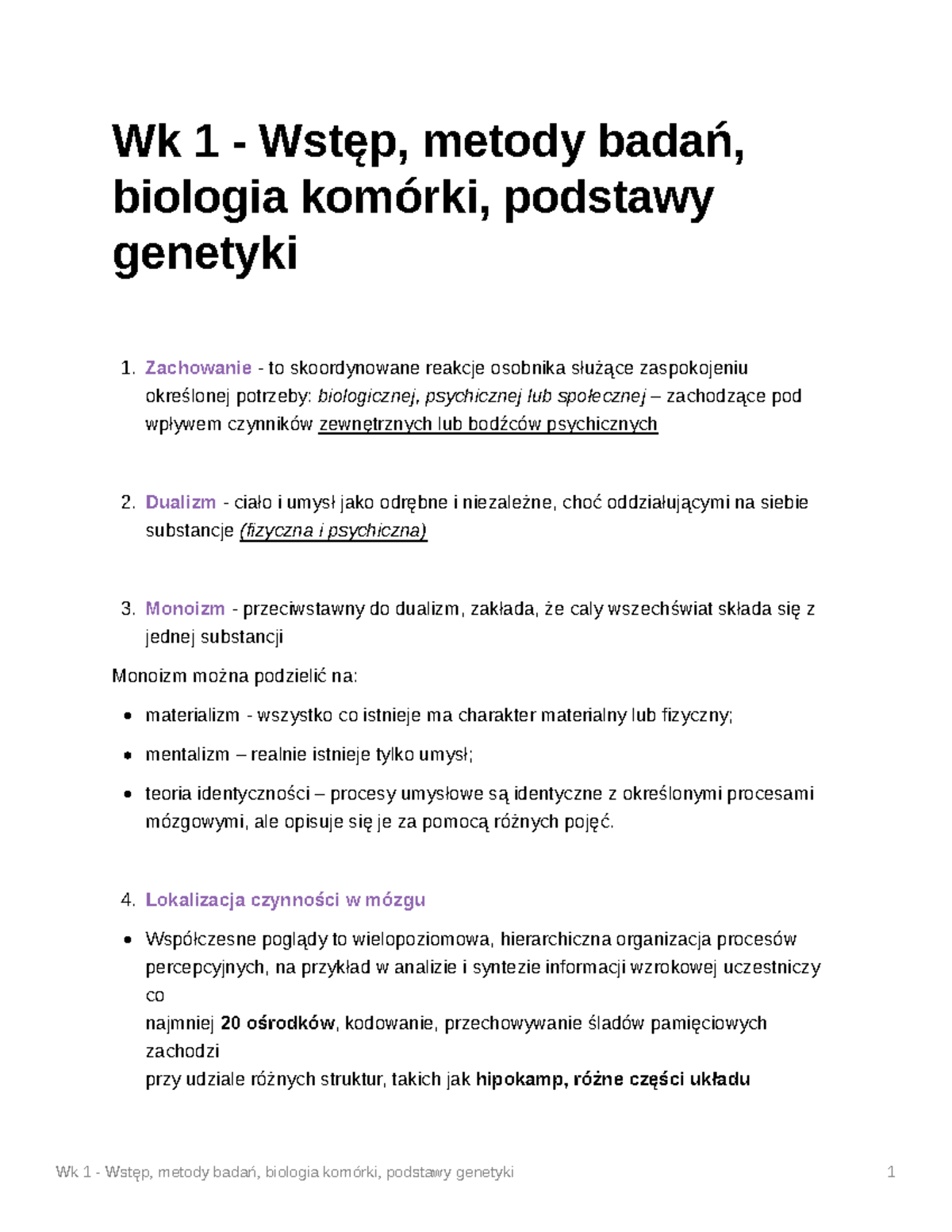 Wykład Nr 1 - Wstęp - Wk 1 - Wstęp, Metody Badań, Biologia Komórki ...