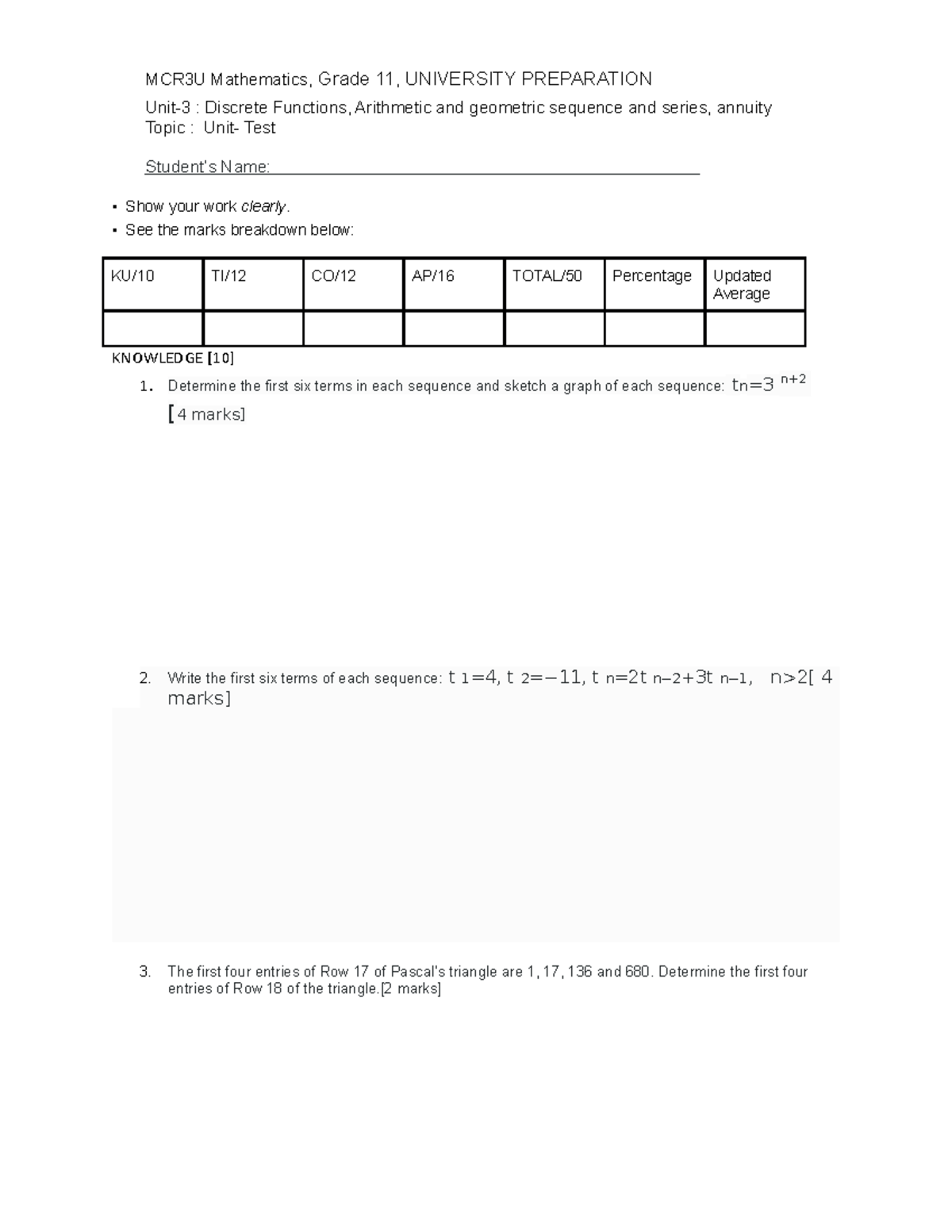 Unit-3 Unit Test - Hdghdfghdfhgf - MCR3U Mathematics, Grade 11 ...