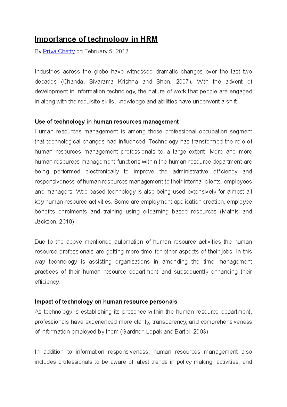 Importance of technology in human resources management - Importance of ...