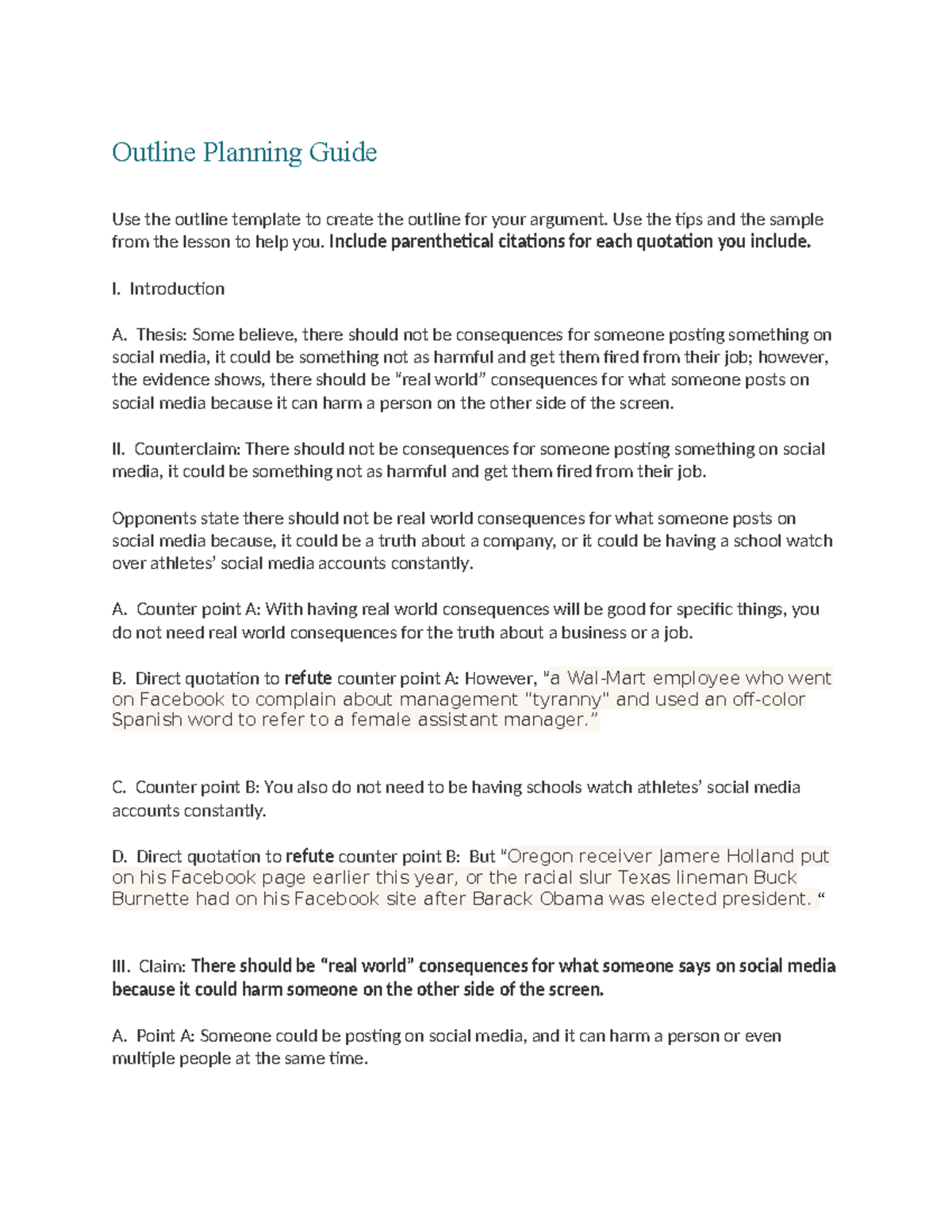 03 06 English 1 - Outline Planning Guide Use the outline template to ...
