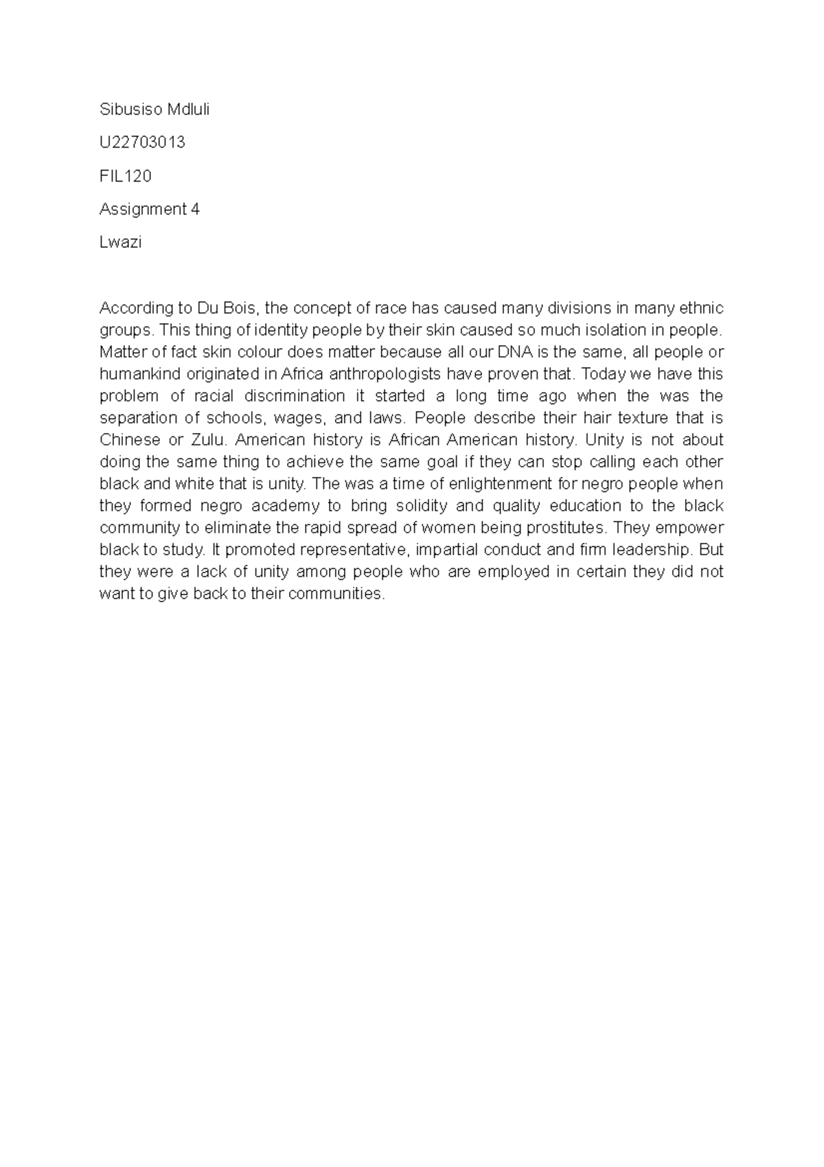 Assignment 4 - BIOGRAPHY - Sibusiso Mdluli U FIL Assignment 4 Lwazi ...