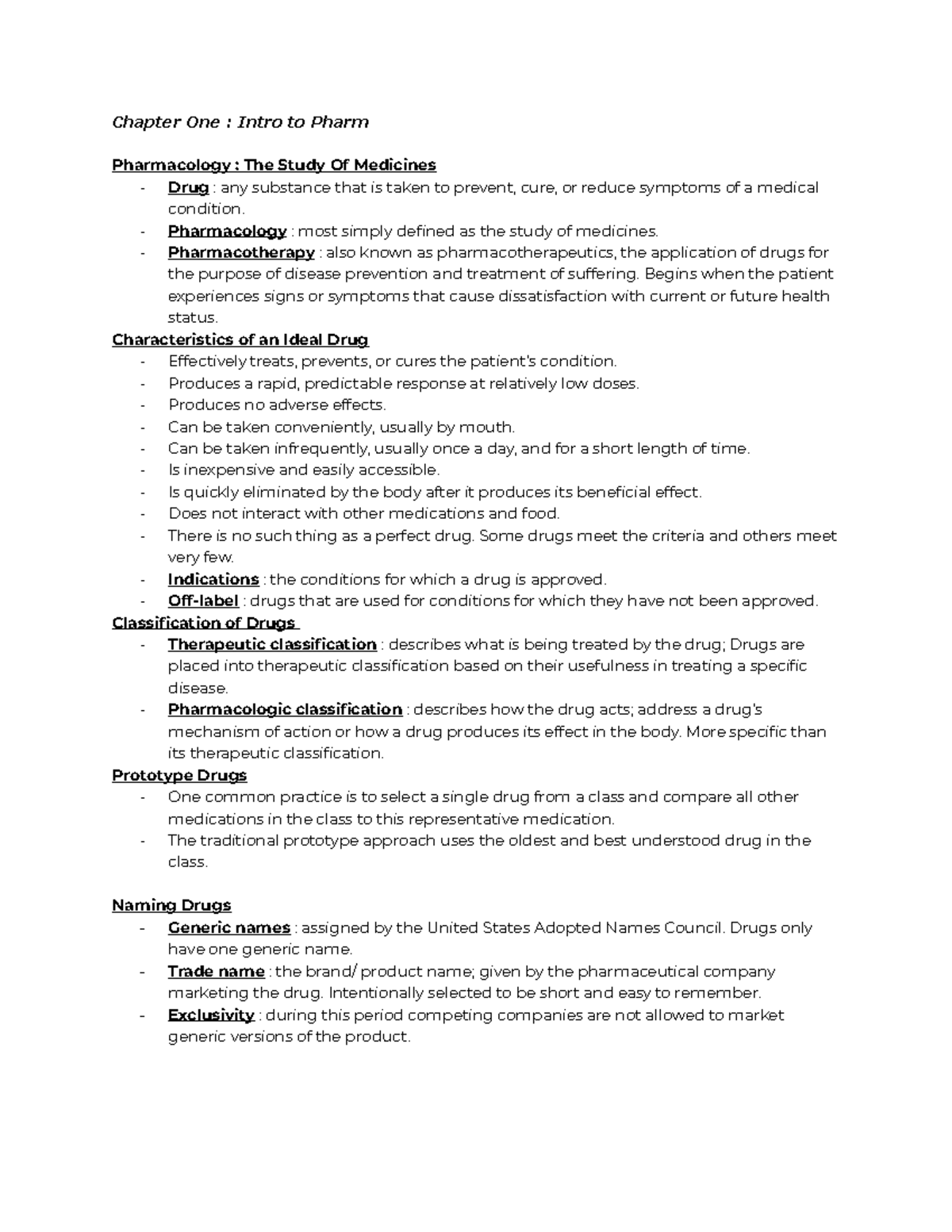 Pharmacology Exam 1 Study Guide - Chapter One : Intro to Pharm ...