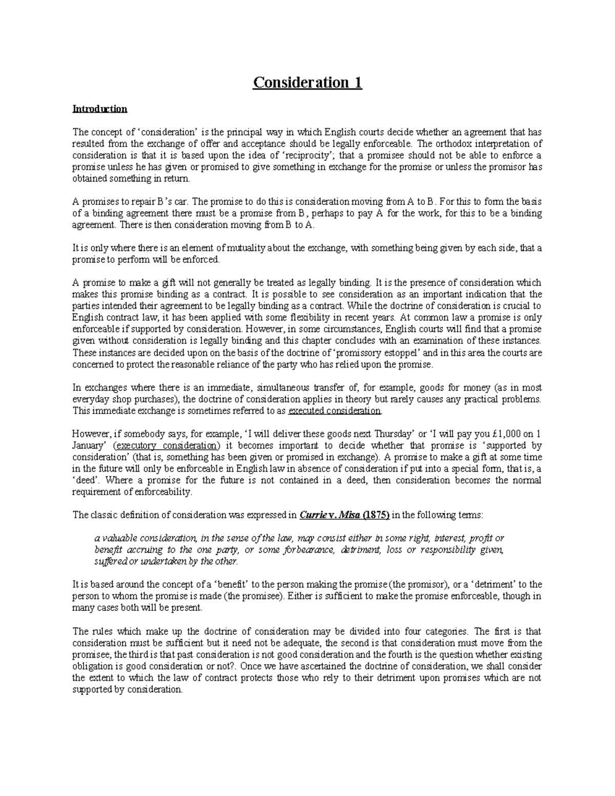 Consideration-1 - jbkhj - Introduction The concept of ‘consideration ...