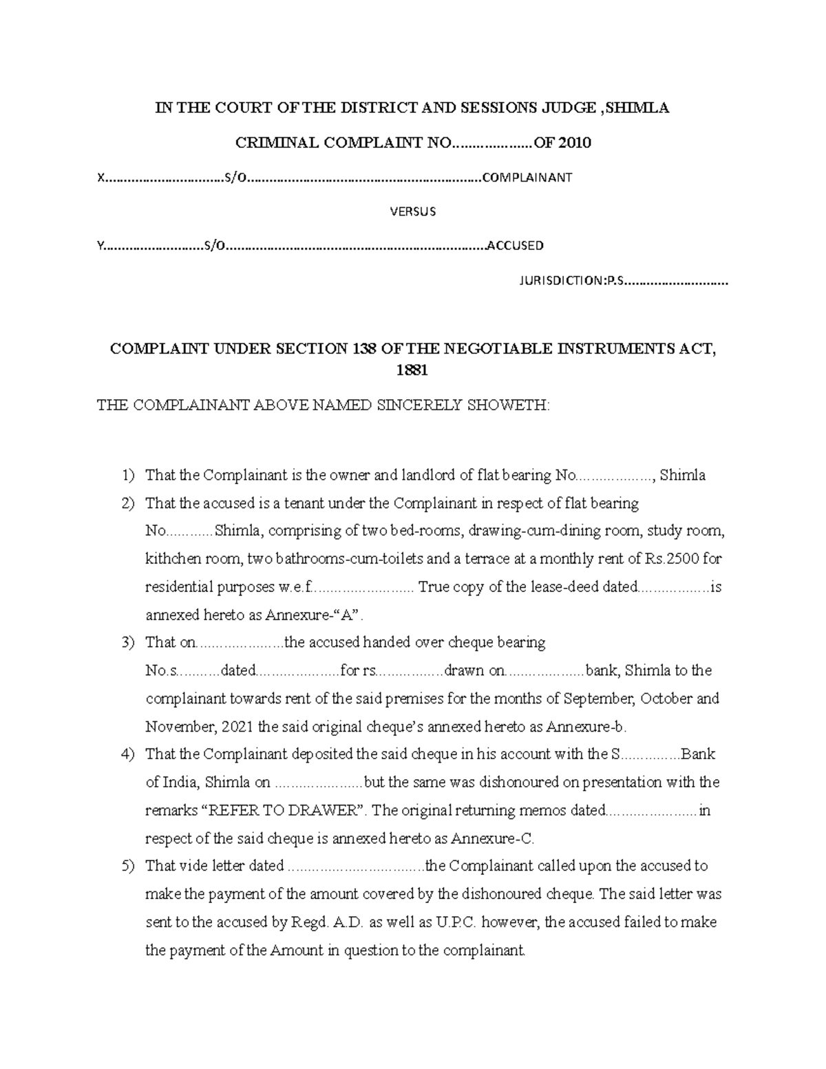 Criminalcomplaint (N - Sample - IN THE COURT OF THE DISTRICT AND ...