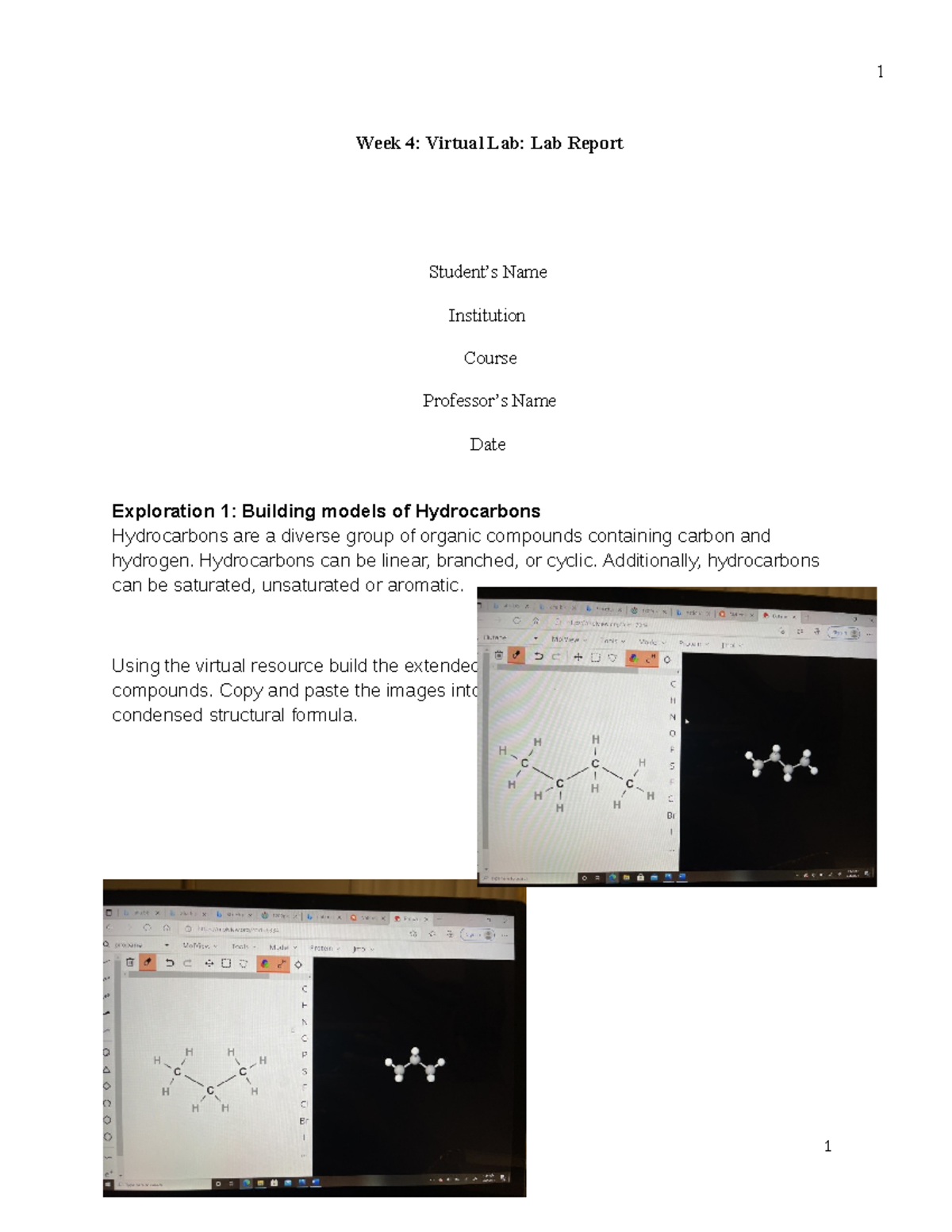 OL Lab 9 Organic Chemistry 1 Week 4 Virtual Lab Lab Report Student