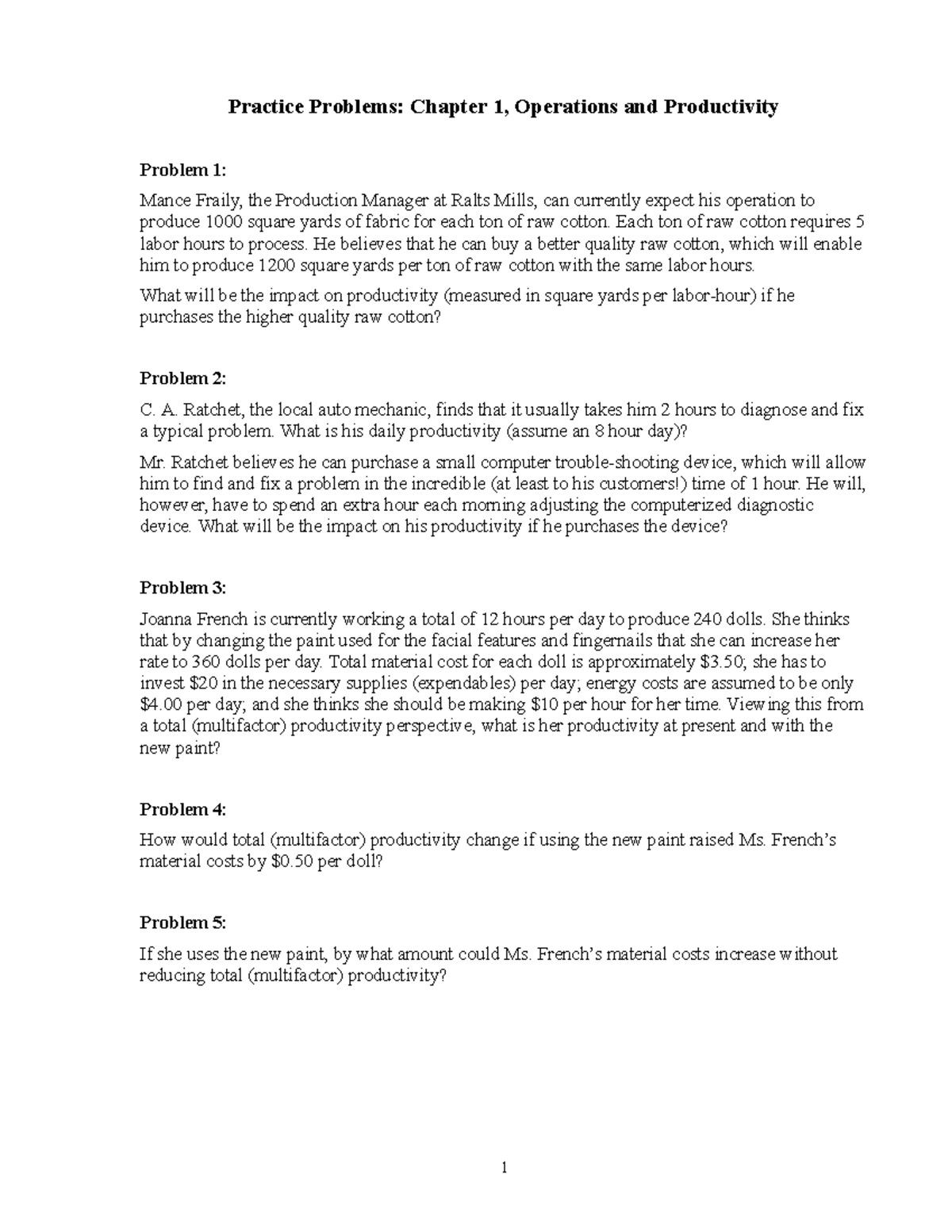 Ch01pp - Production and Operations Management - Exercises chapter 1 ...