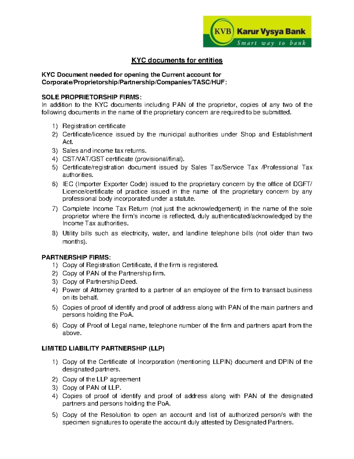 Kyc-document-business - KYC documents for entities KYC Document needed ...