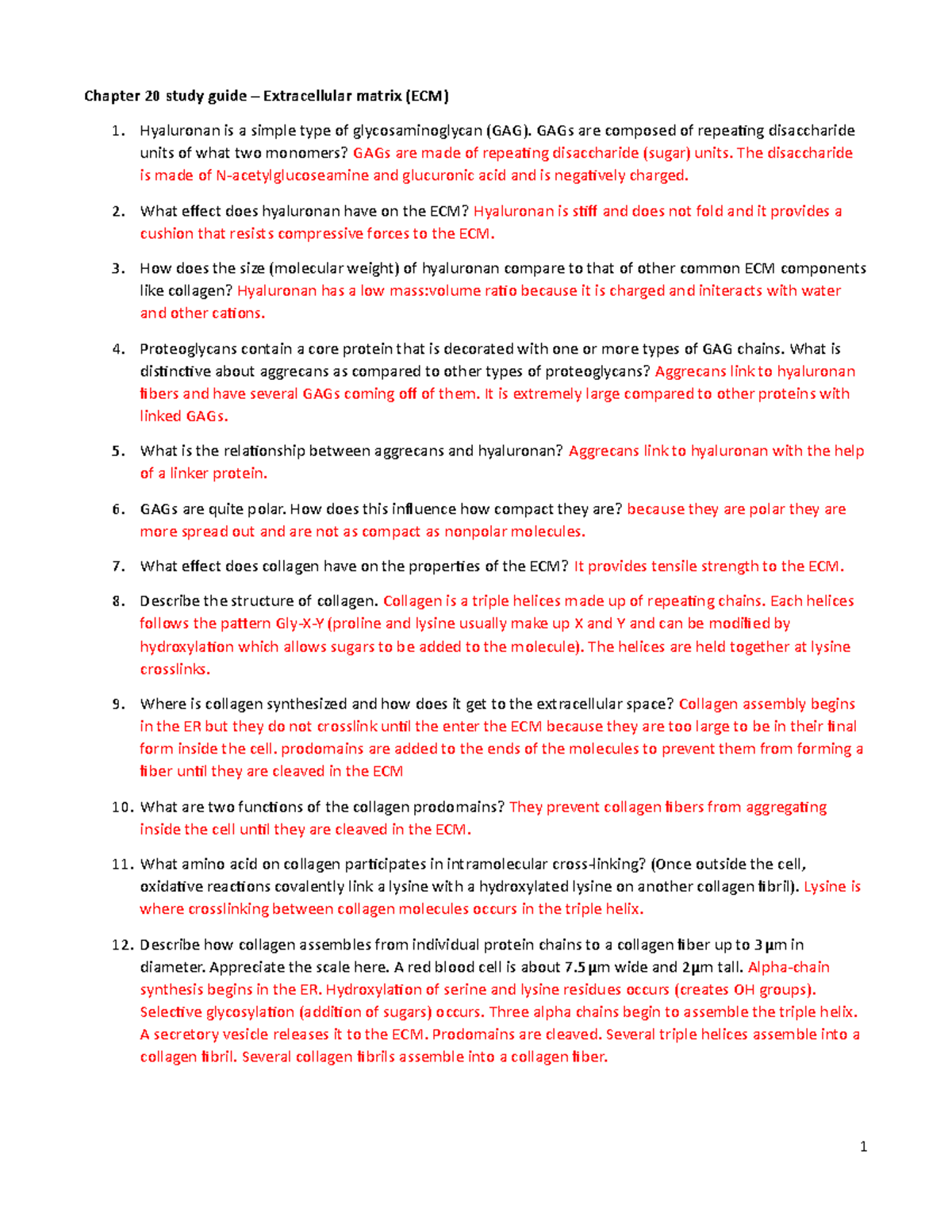 Study guide - Chapter 20 - Extracellular matrix - Chapter 20 study ...